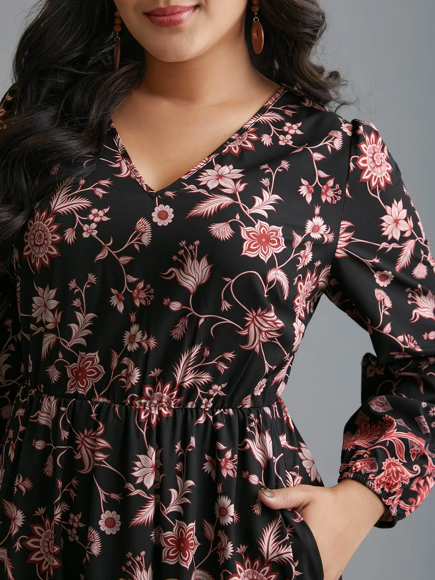 Floral Elastic Waist V-Neck Midi Dress sold by Bloomchic product image thumbnail 2