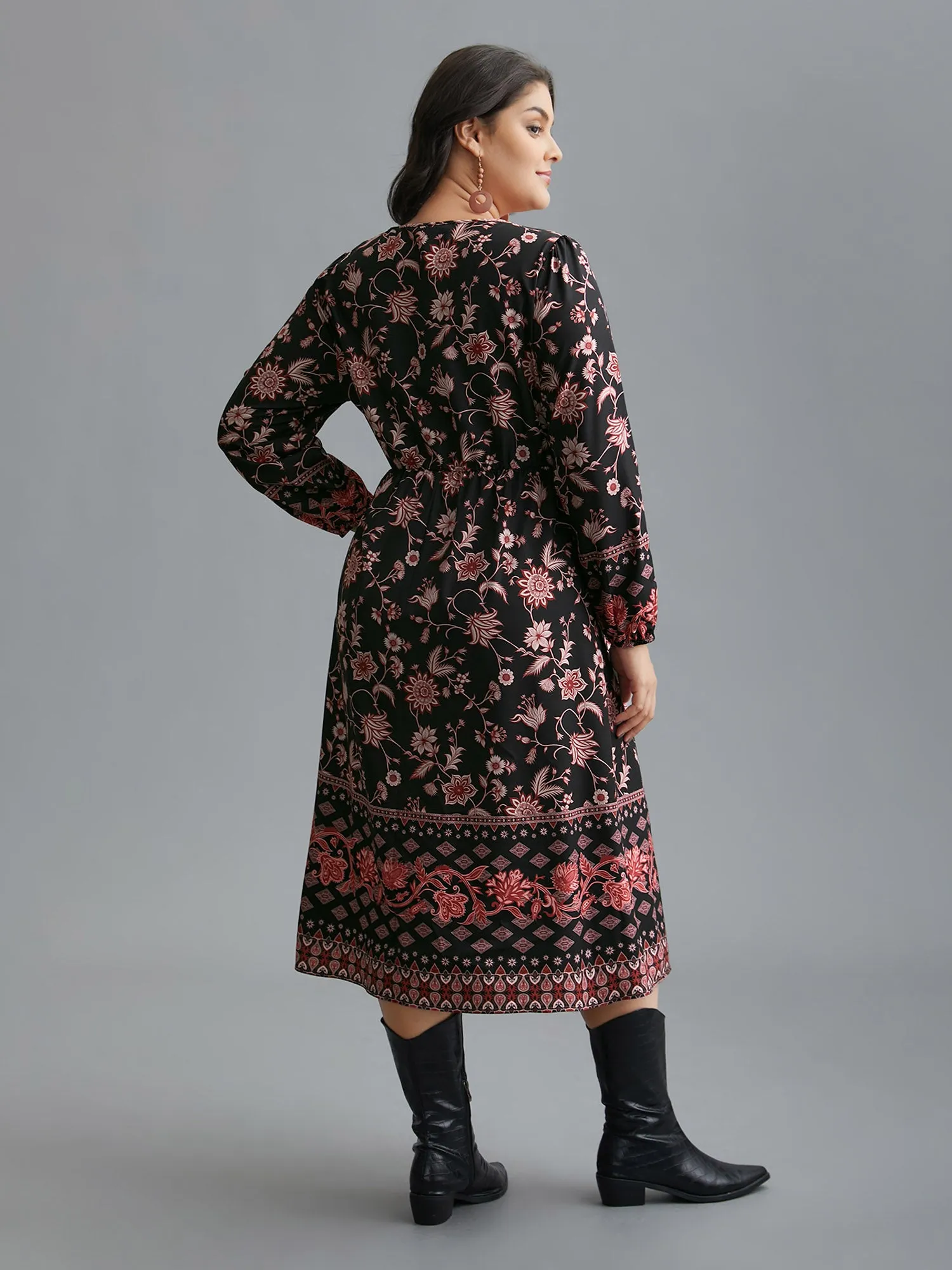 Floral Elastic Waist V-Neck Midi Dress sold by Bloomchic product image thumbnail 4