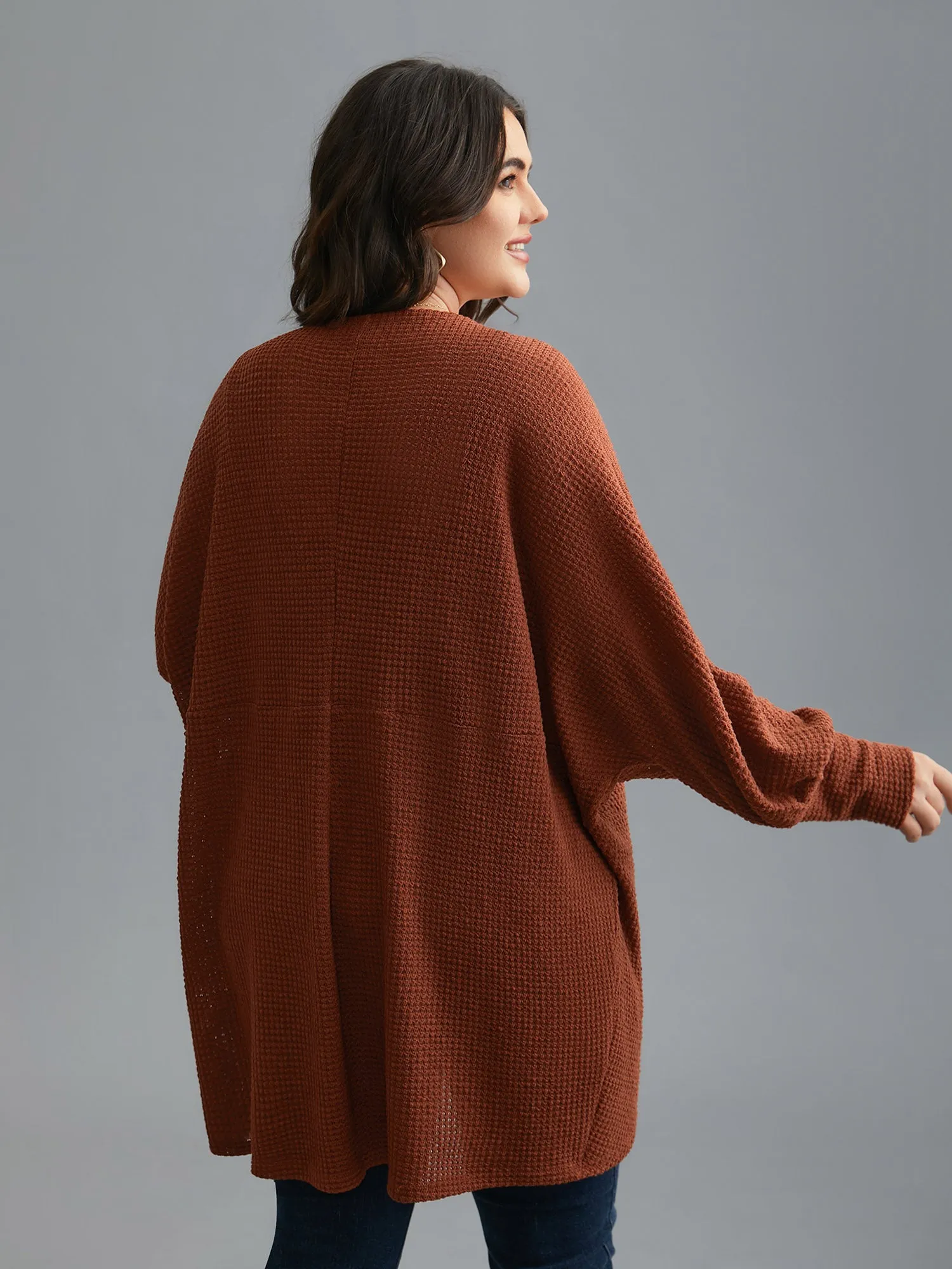 Textured Curved Hem Lantern Sleeve Cardigan sold by Bloomchic product image thumbnail 5
