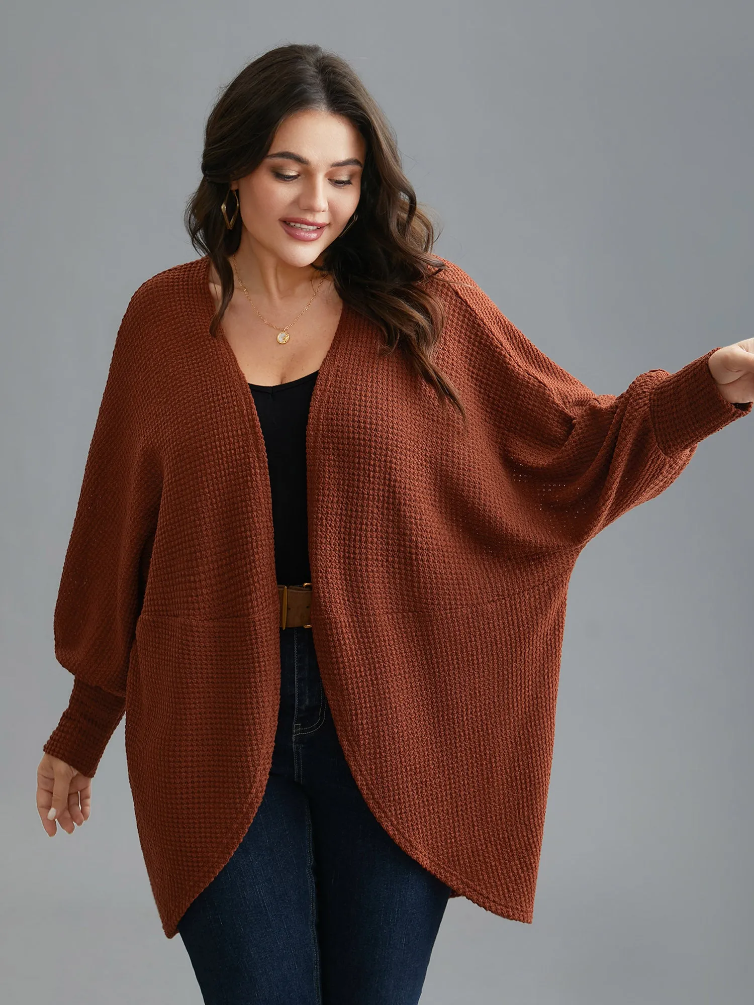 Textured Curved Hem Lantern Sleeve Cardigan sold by Bloomchic product image thumbnail 4