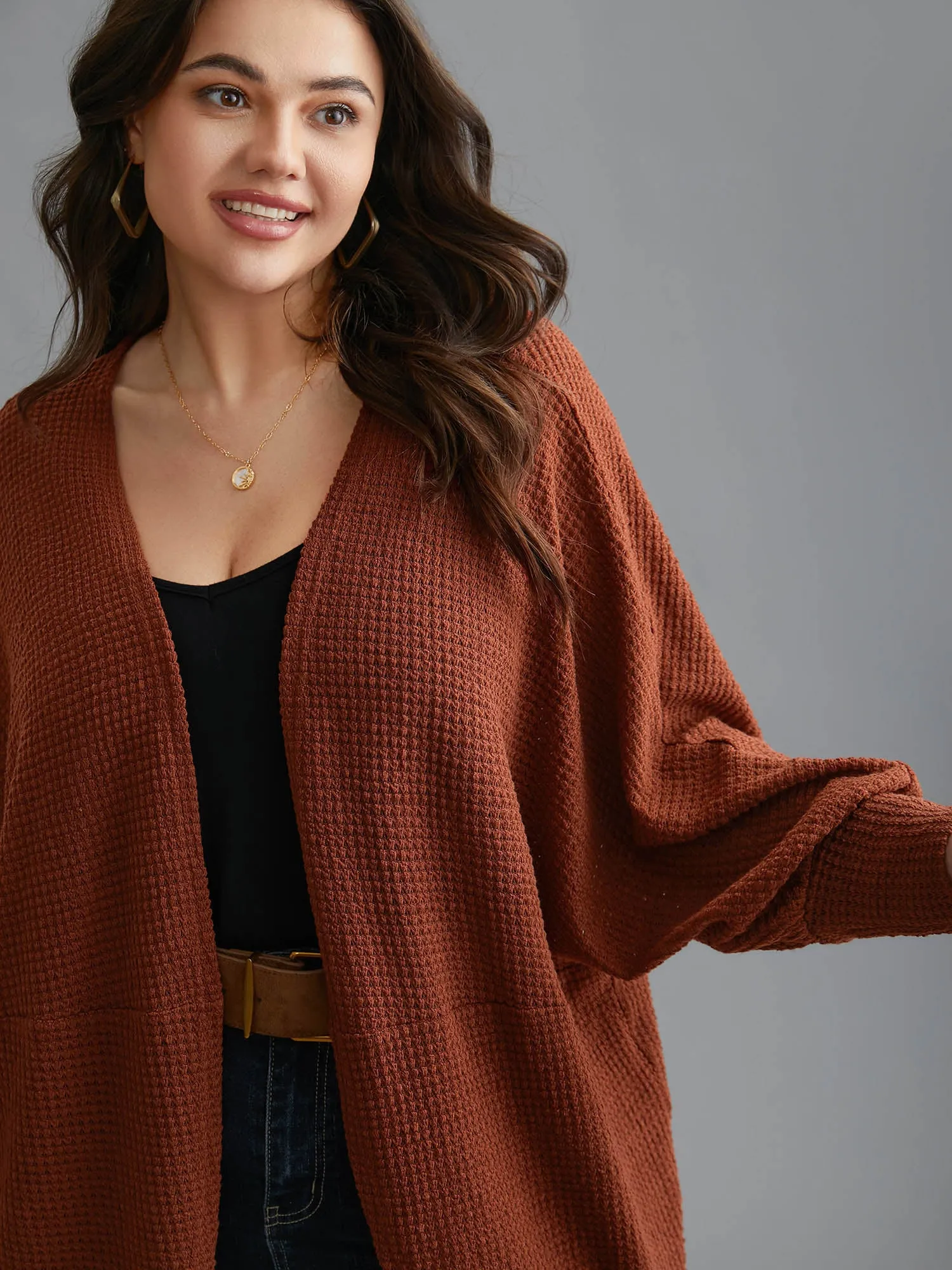Textured Curved Hem Lantern Sleeve Cardigan sold by Bloomchic product image thumbnail 3