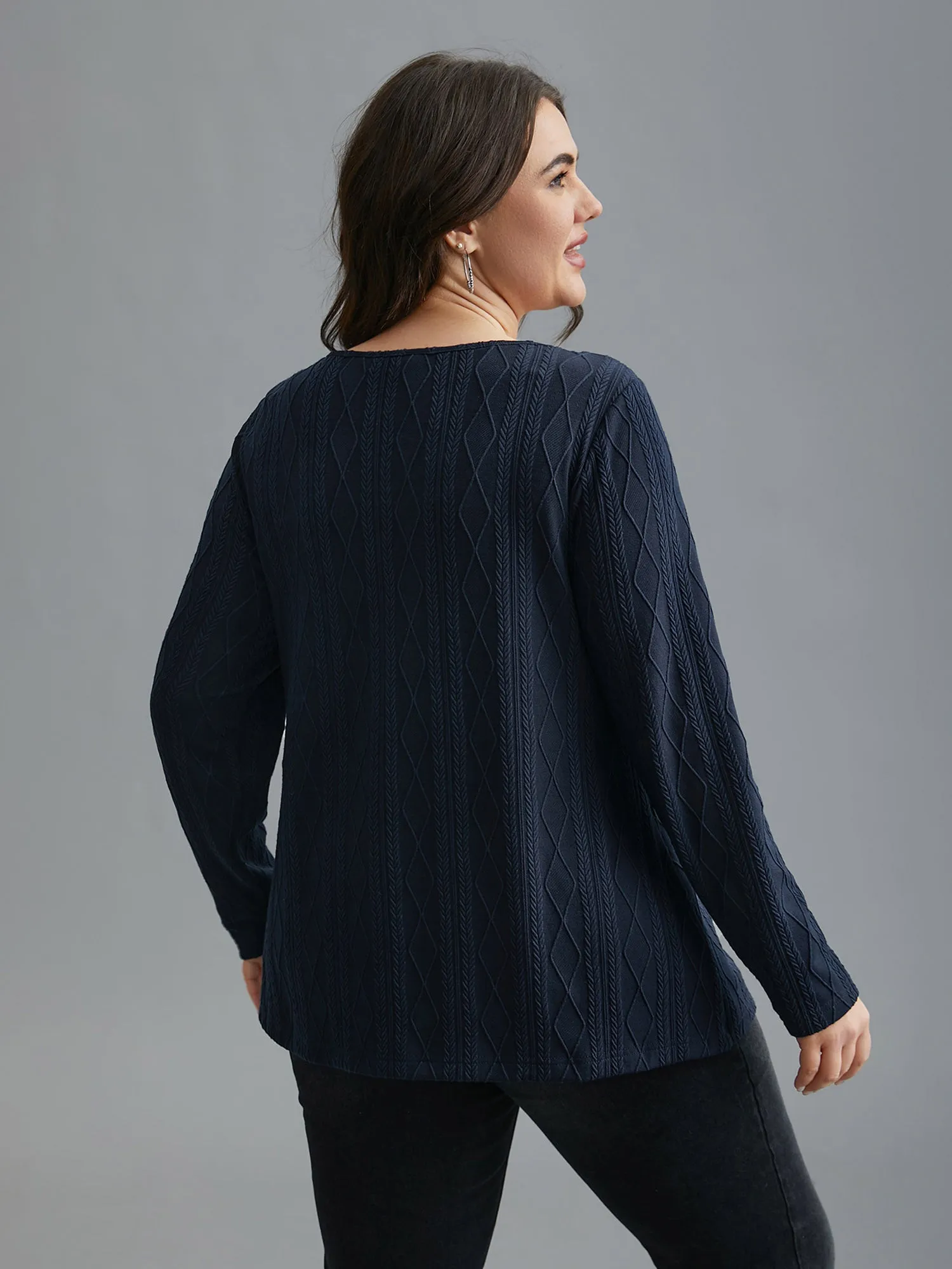 Neck Cut-Out Slim-Fit Textured Knit Top sold by Bloomchic product image thumbnail 5