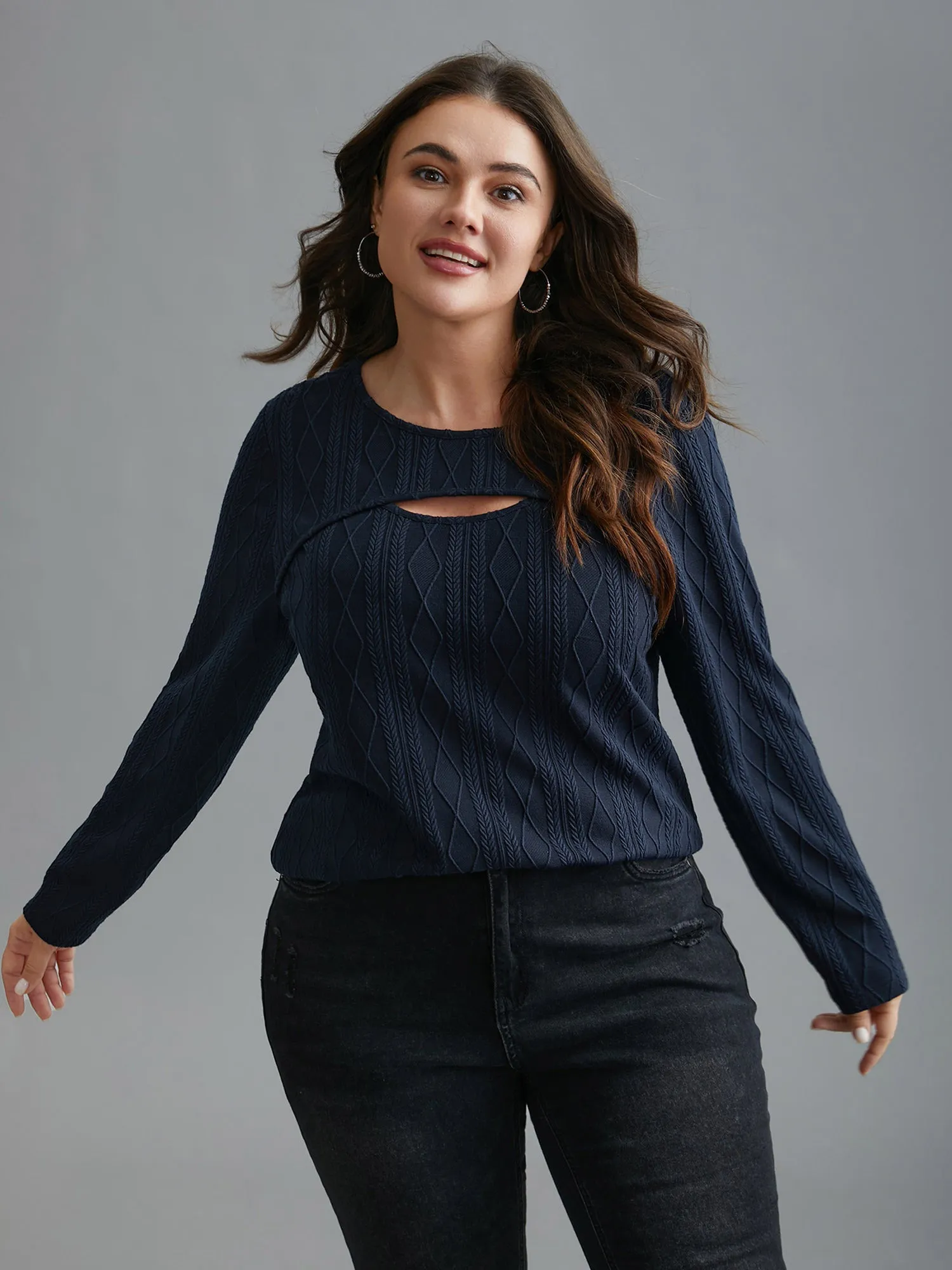 Neck Cut-Out Slim-Fit Textured Knit Top sold by Bloomchic product image thumbnail 4