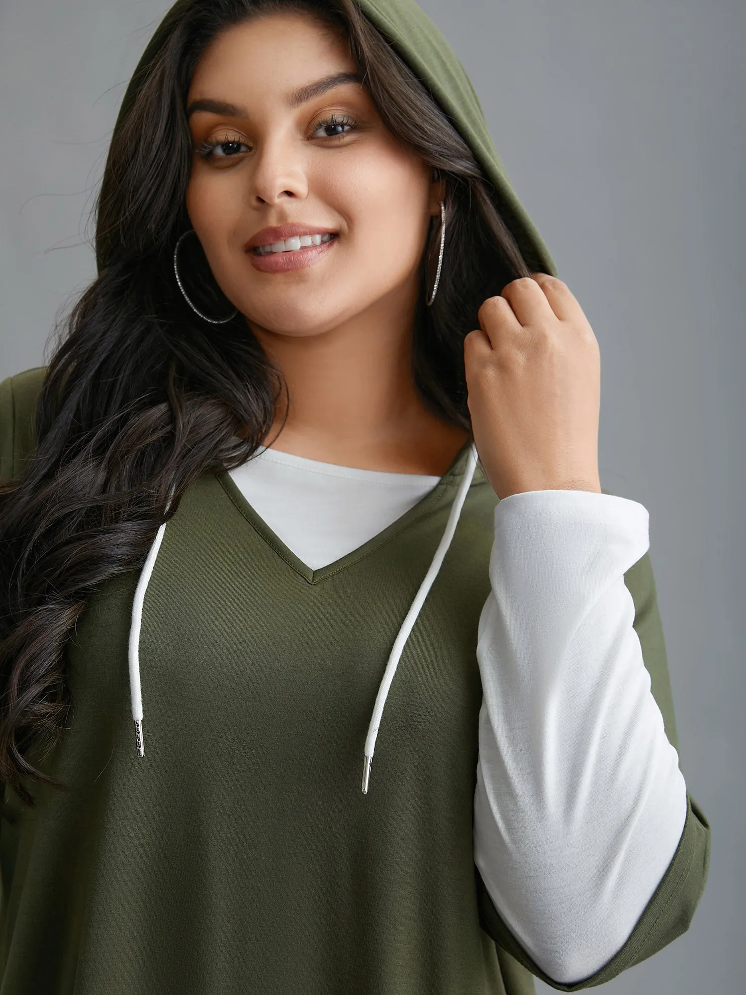 Color Contrast Combined Hoodie Shirt sold by Bloomchic product image thumbnail 3