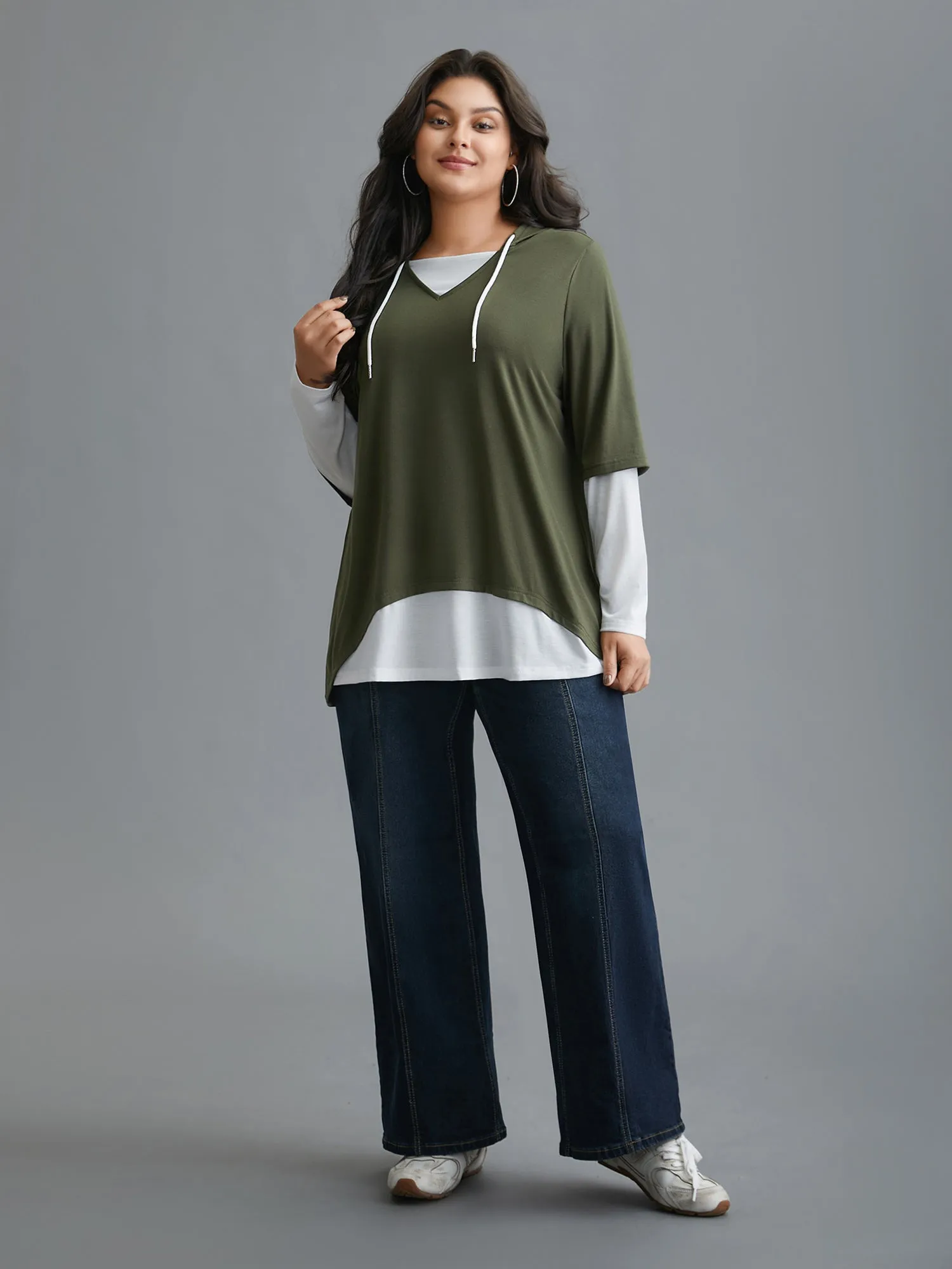 Color Contrast Combined Hoodie Shirt sold by Bloomchic product image thumbnail 2