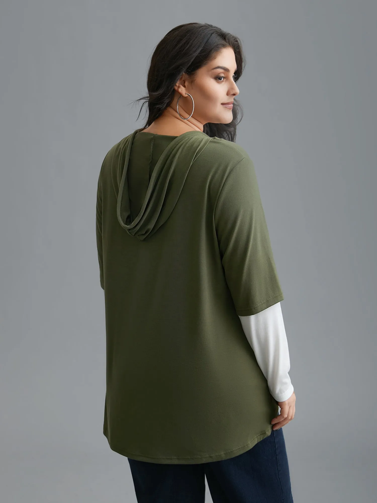 Color Contrast Combined Hoodie Shirt sold by Bloomchic product image thumbnail 4