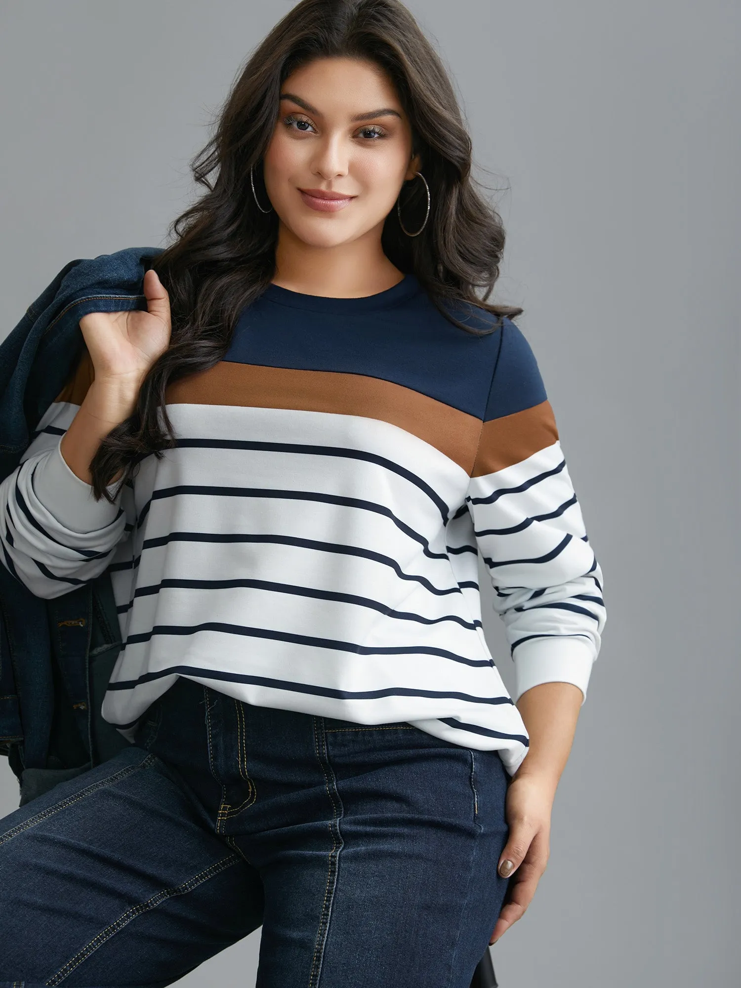 Striped Contrast Round Neck Sweatshirt sold by Bloomchic product image thumbnail 2