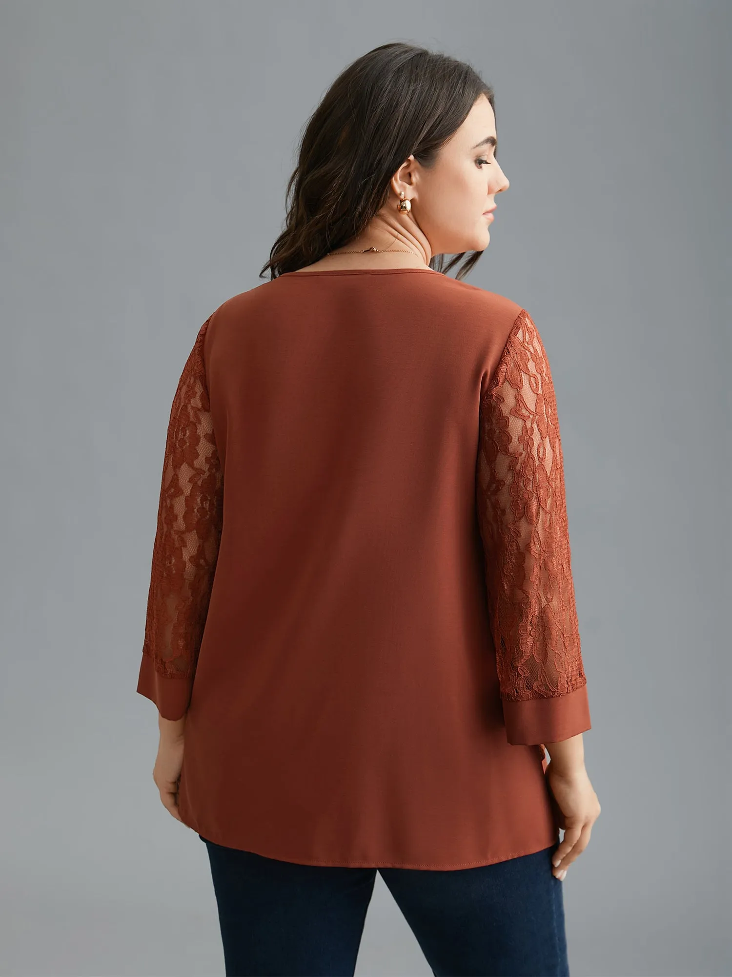 Sheer Lace Sleeve Open-Front Design Blouse sold by Bloomchic product image thumbnail 5
