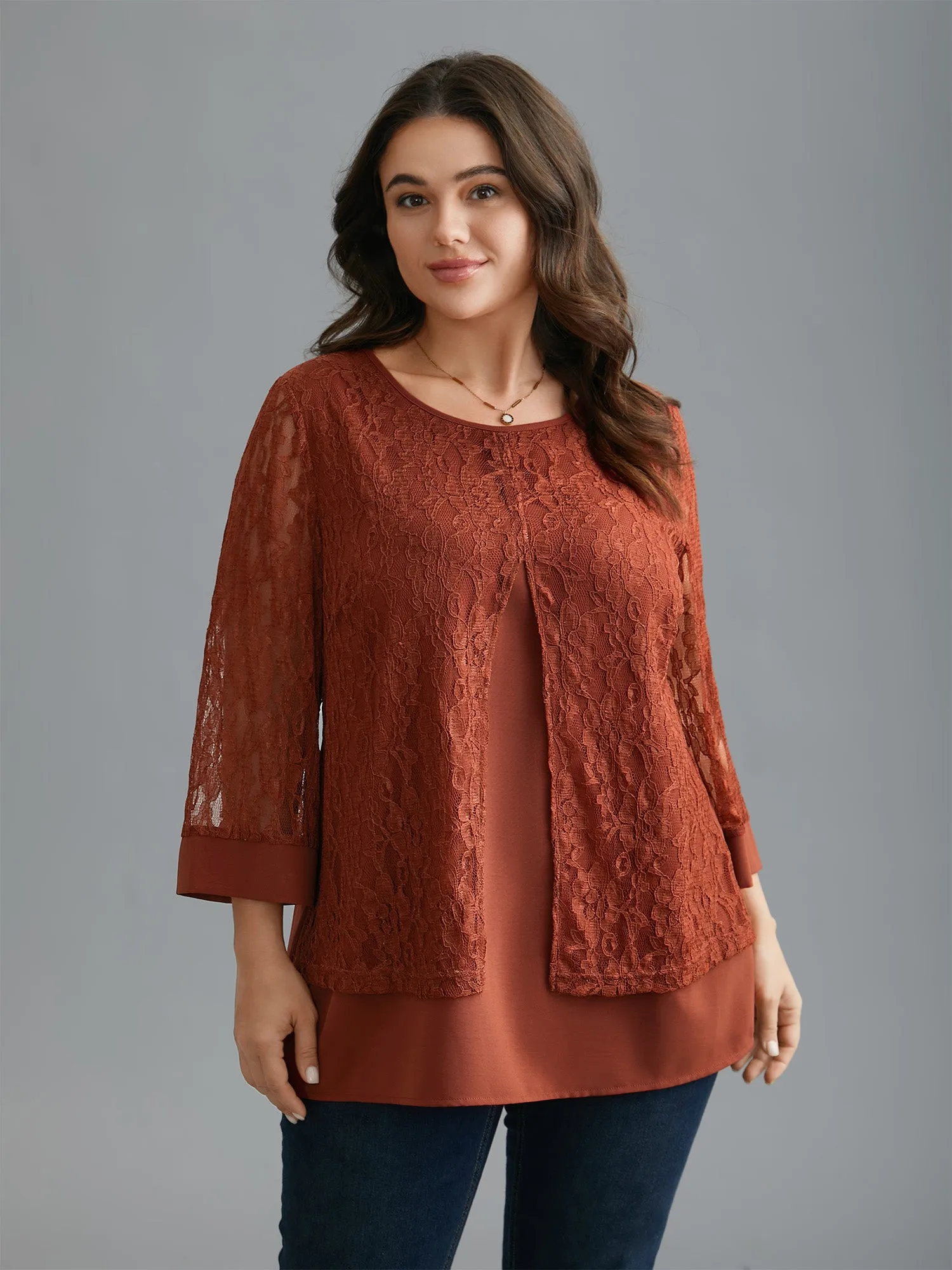 Sheer Lace Sleeve Open-Front Design Blouse sold by Bloomchic product image thumbnail 4