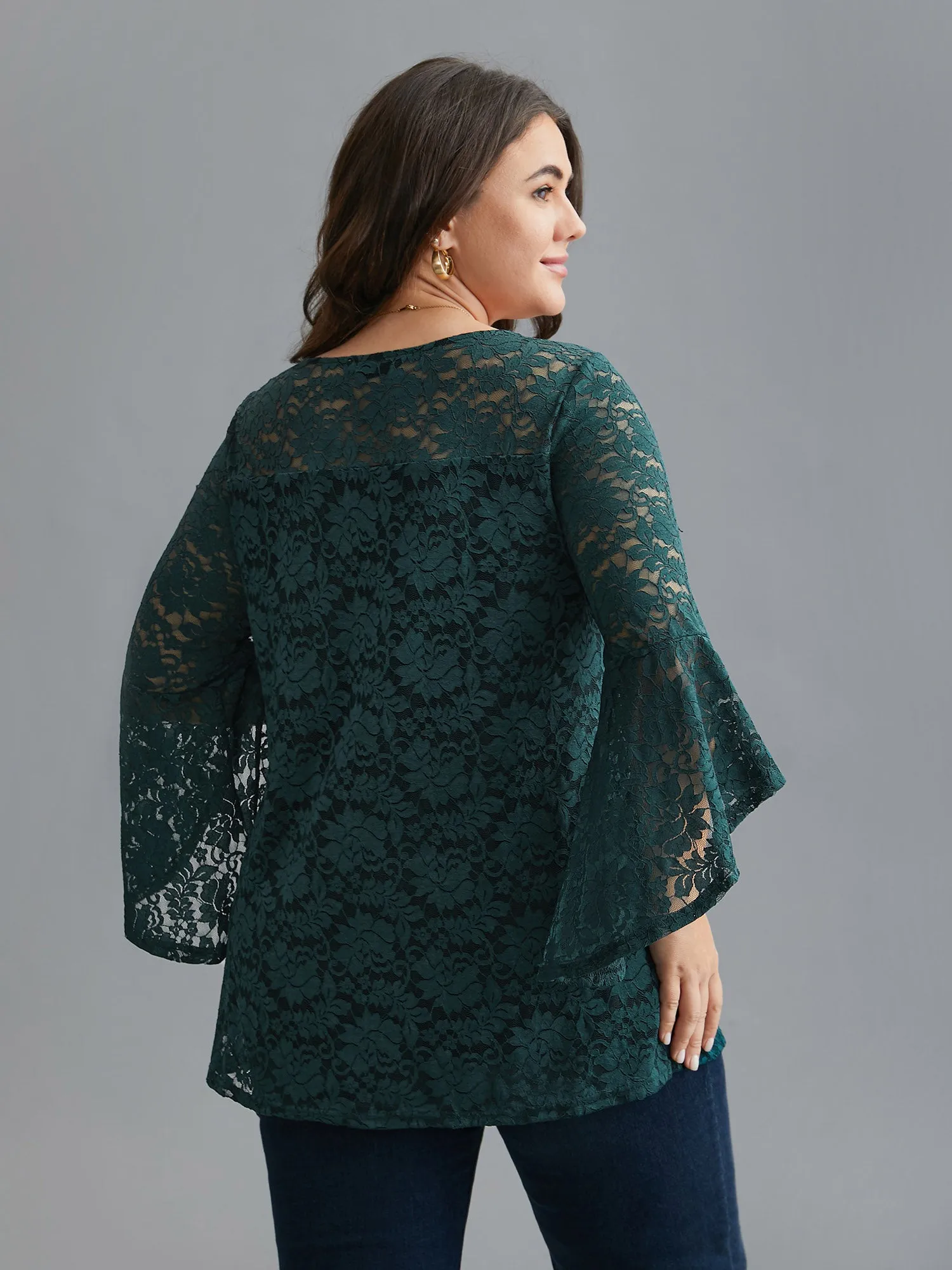 Sheer Lace Irregular Sleeve Lined Shirt sold by Bloomchic product image thumbnail 5