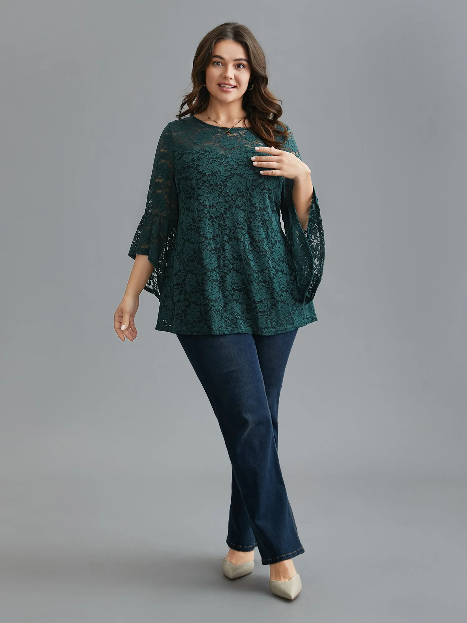 Sheer Lace Irregular Sleeve Lined Shirt sold by Bloomchic product image thumbnail 2