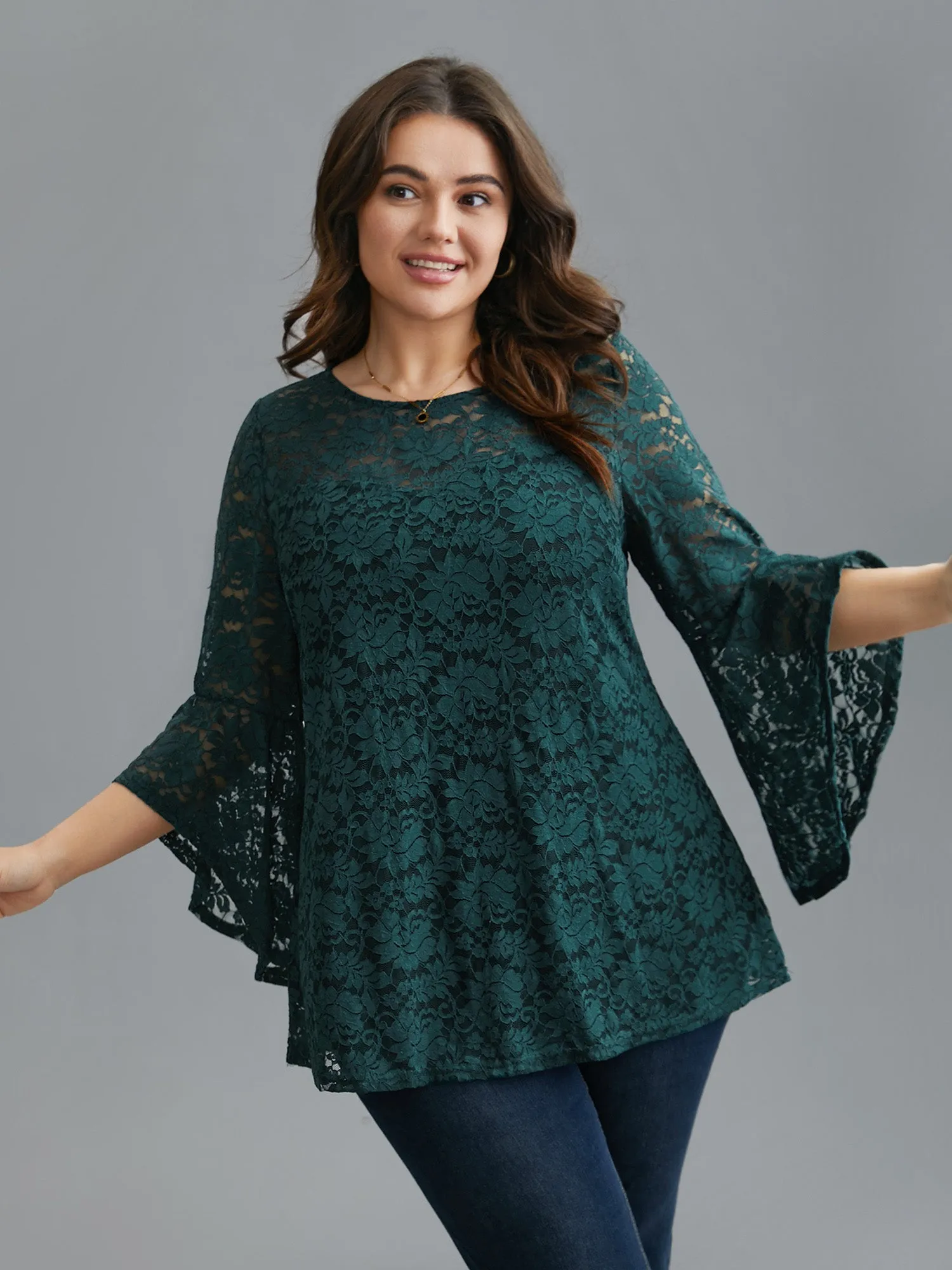 Sheer Lace Irregular Sleeve Lined Shirt sold by Bloomchic product image thumbnail 4
