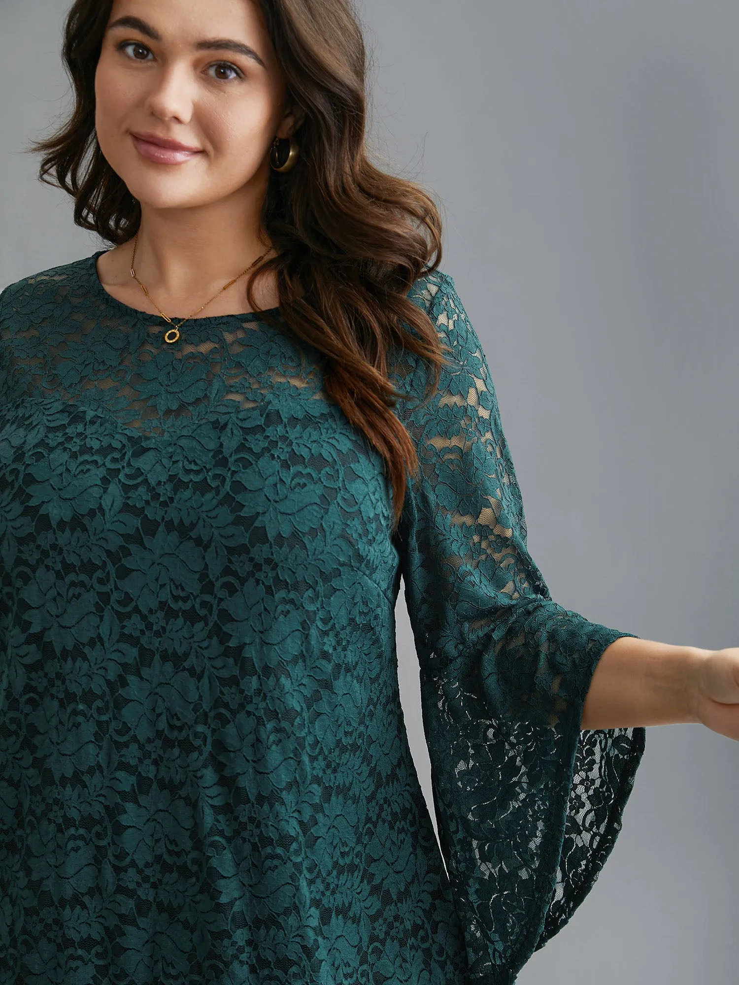 Sheer Lace Irregular Sleeve Lined Shirt sold by Bloomchic product image thumbnail 3