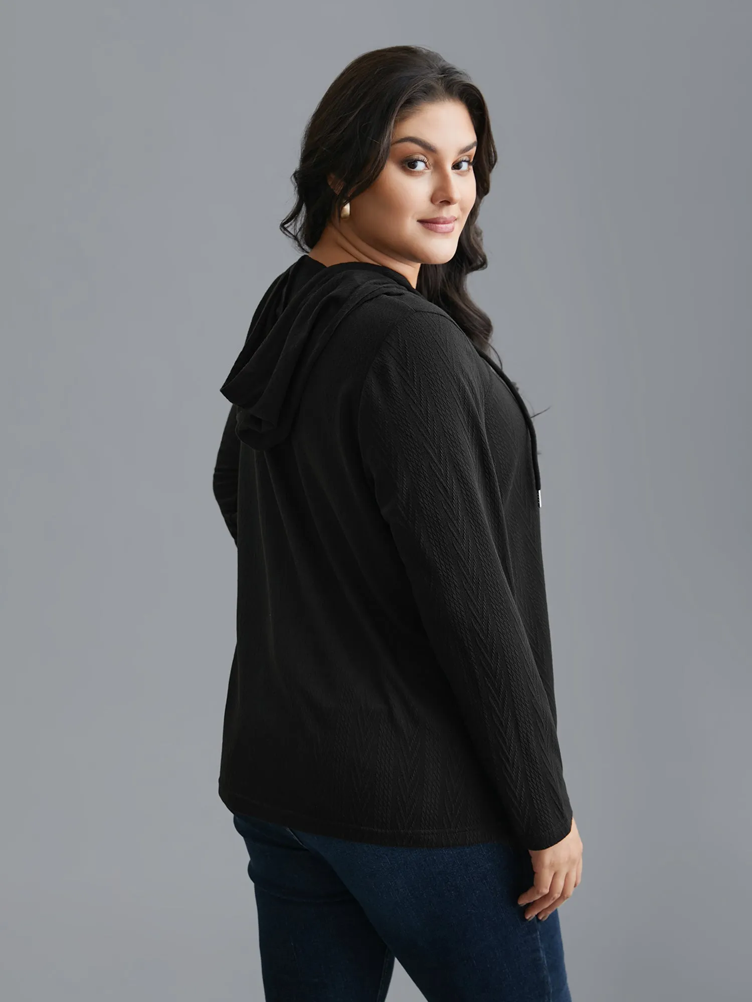 Neck Cut-Out Elastic Textured Hoodie sold by Bloomchic product image thumbnail 2