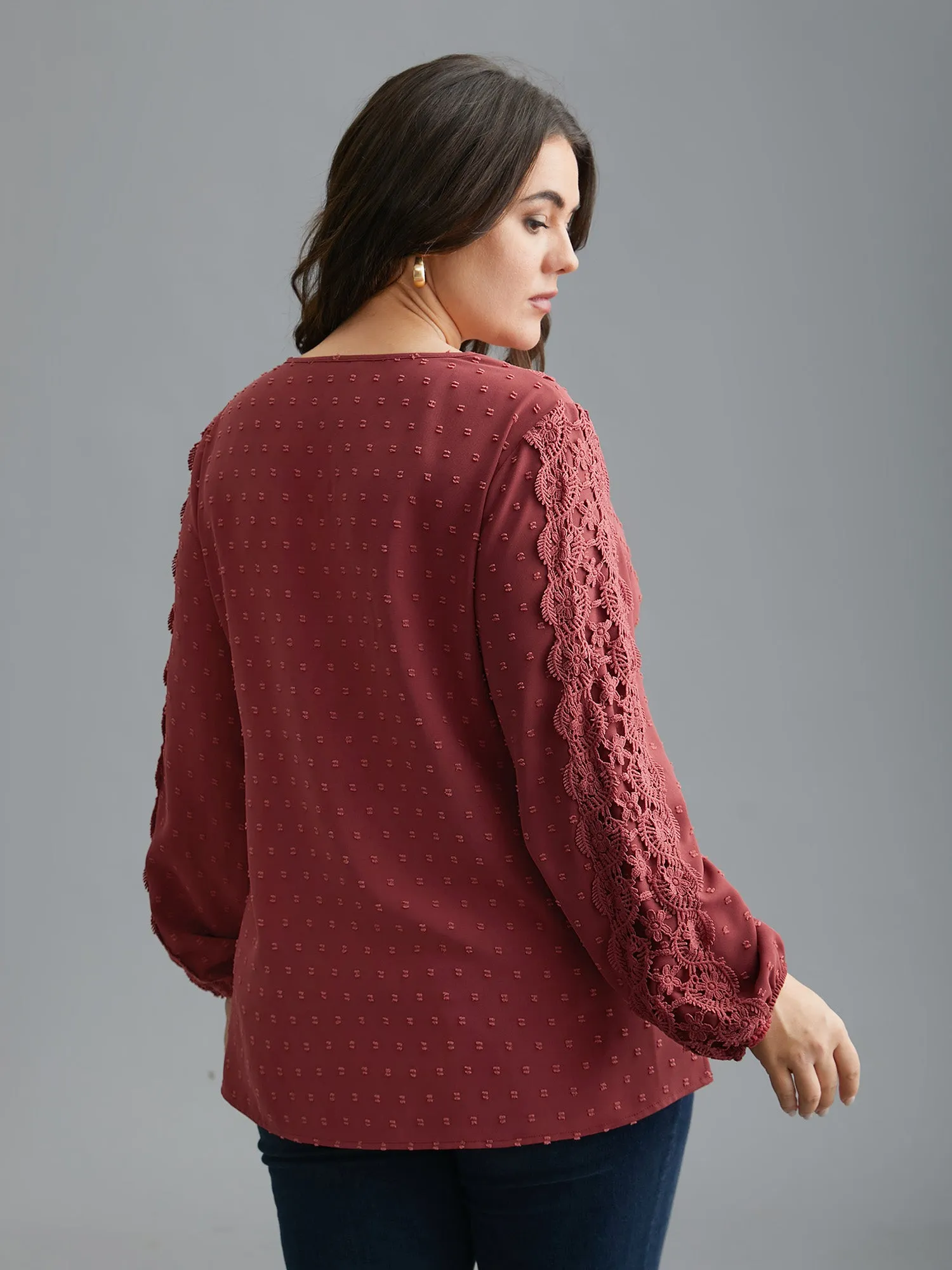 Lace Trim V-Neck Textured Blouse sold by Bloomchic product image thumbnail 5