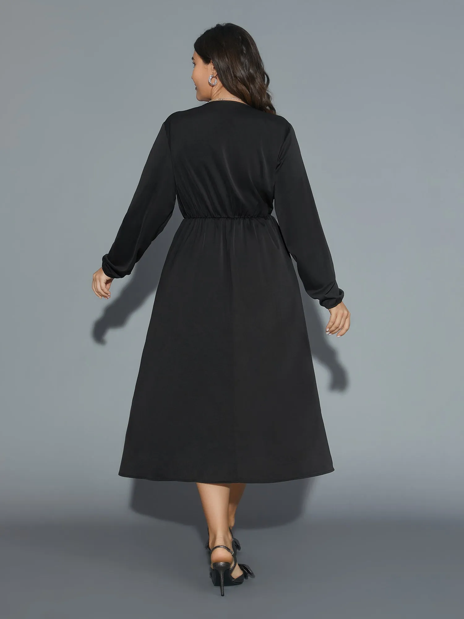 Plain Overlap Collar Ruffle Trim Dress sold by Bloomchic product image thumbnail 5