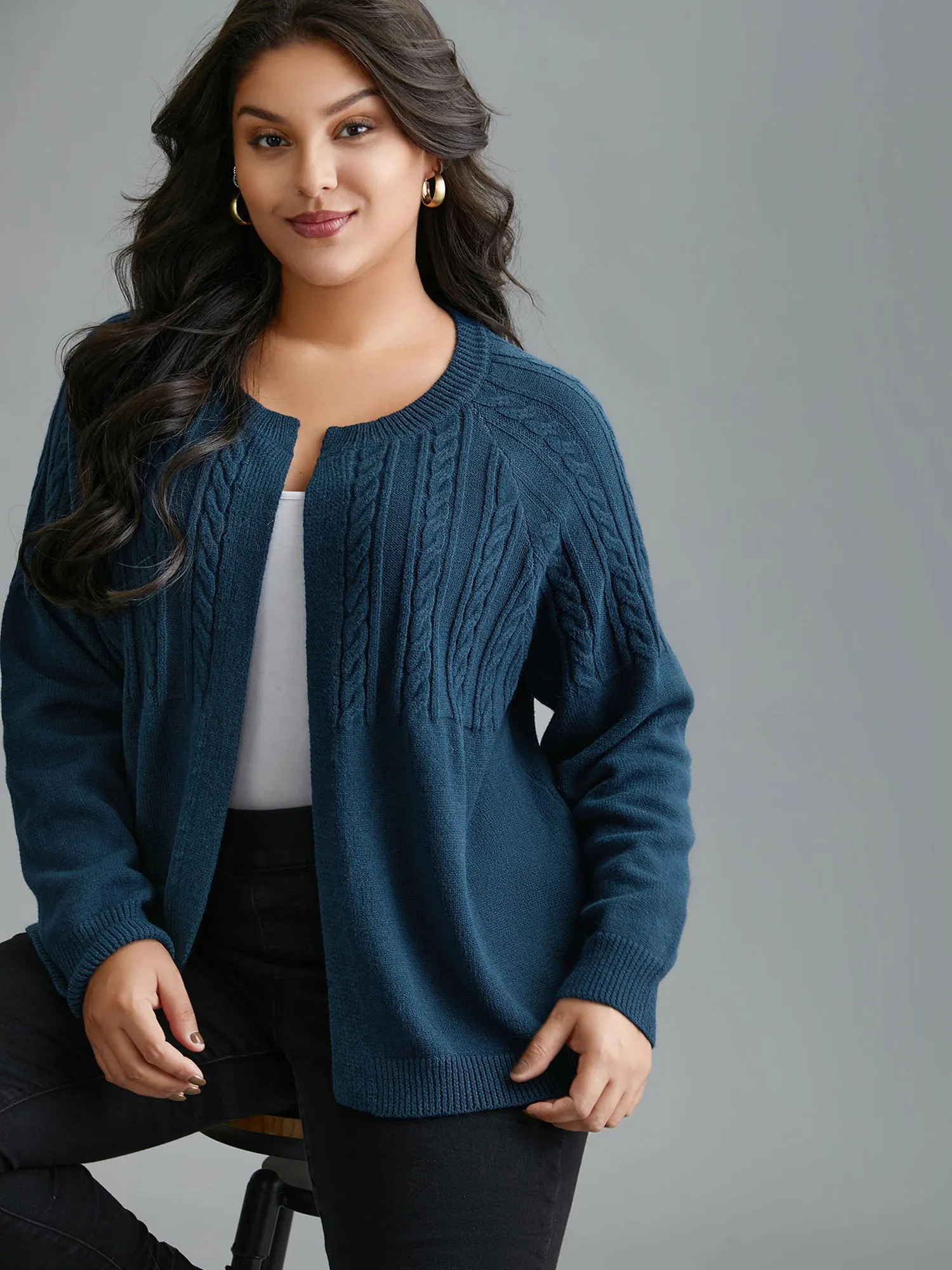 Supersoft Essentials Cable Knit Open-Front Cardigan sold by Bloomchic