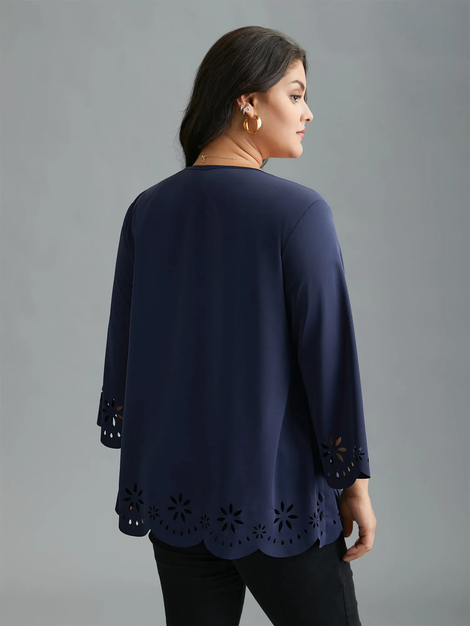 Laser Cut Design V-Neck Blouse sold by Bloomchic product image thumbnail 5