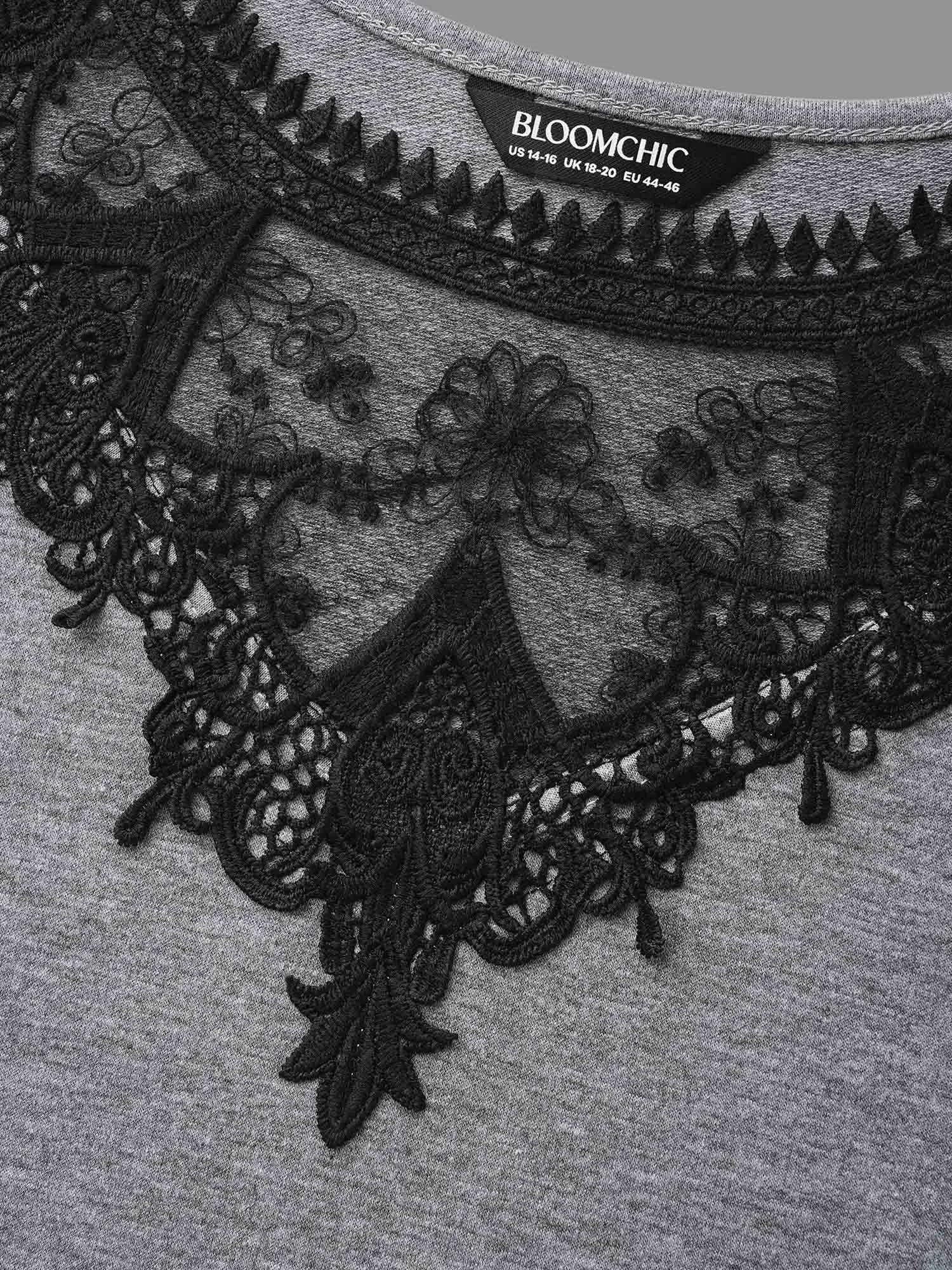 Lace Panel Round Neck Contrast Sweatshirt sold by Bloomchic product image thumbnail 5