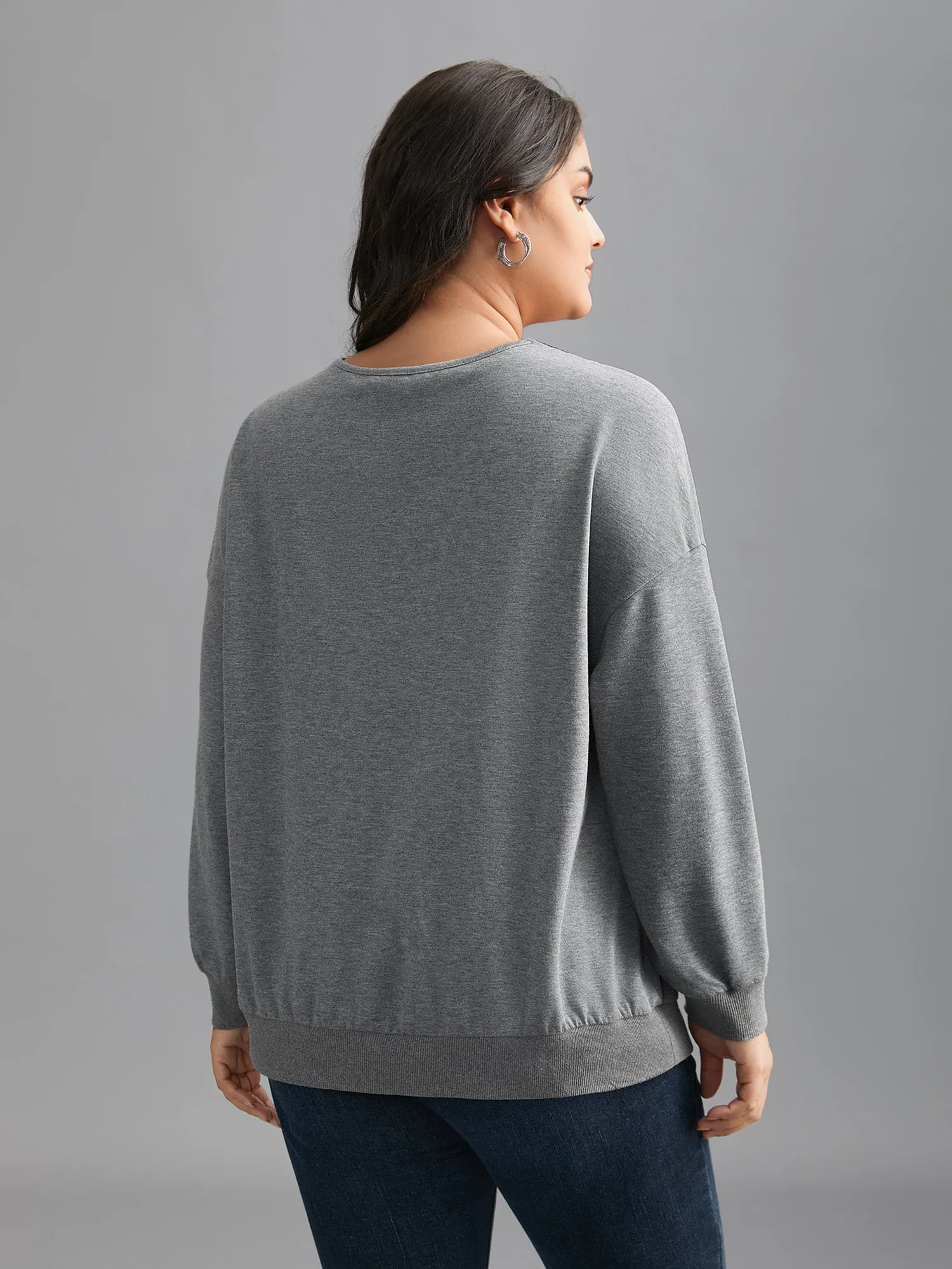 Lace Panel Round Neck Contrast Sweatshirt sold by Bloomchic product image thumbnail 2