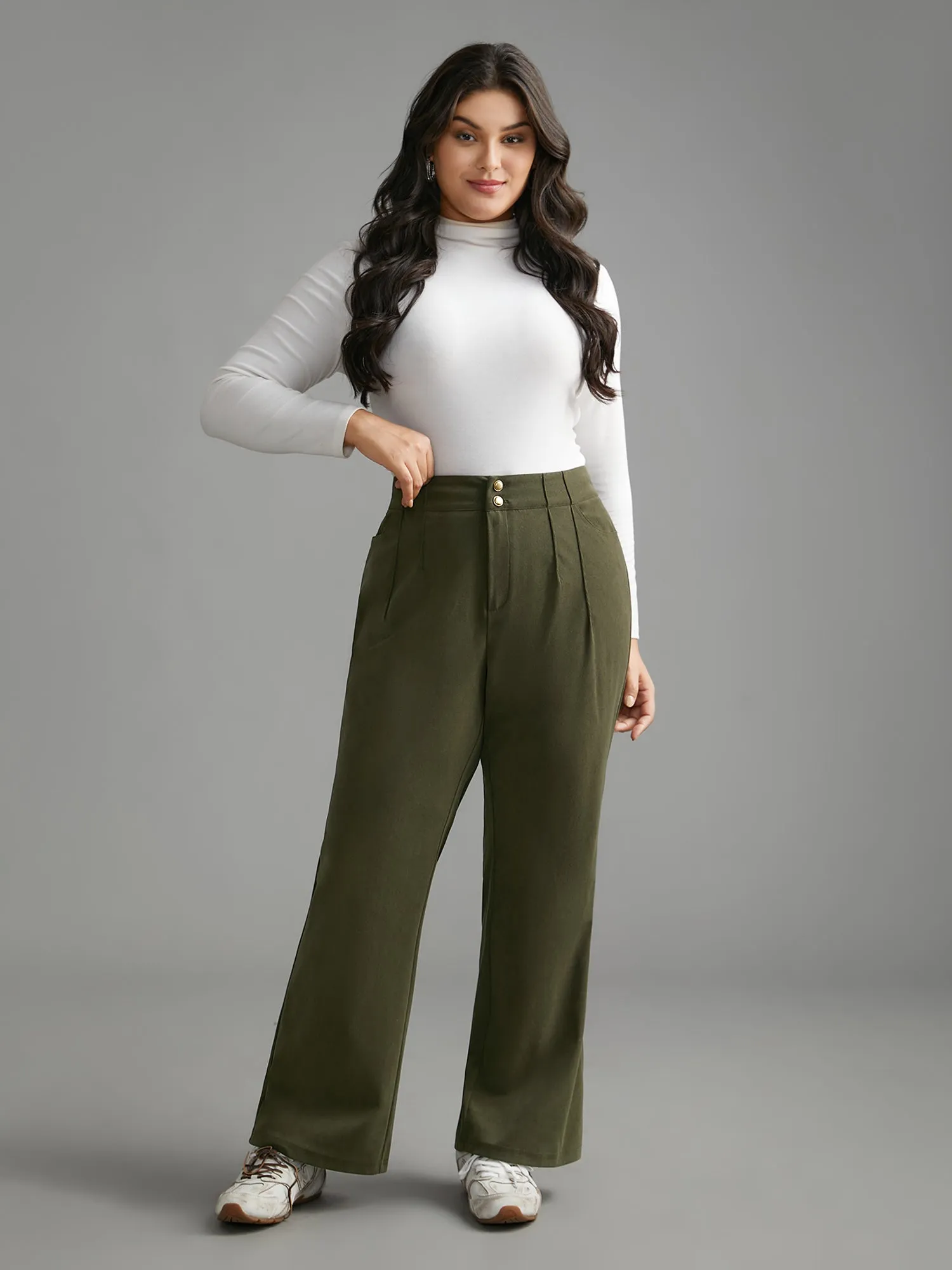 Mid Rise Double Breasted Pleated Bootcut Pants sold by Bloomchic product image thumbnail 3