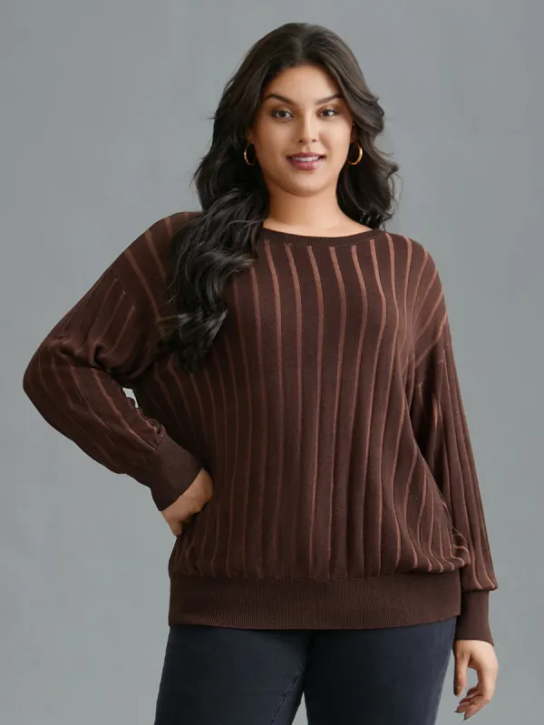 Textured Ribbed Hem Round Neck Pullover sold by Bloomchic