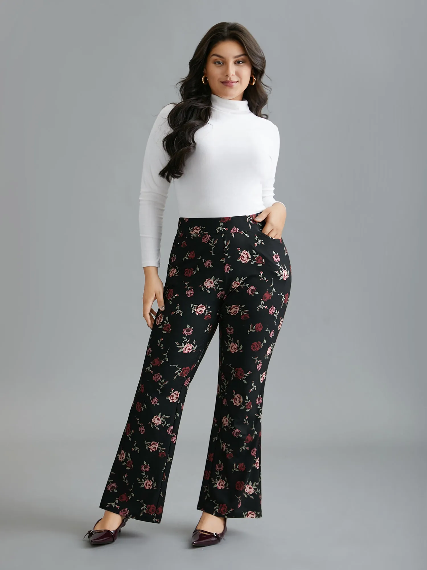 Floral Mid-Rise Bootcut Pants sold by Bloomchic product image thumbnail 4