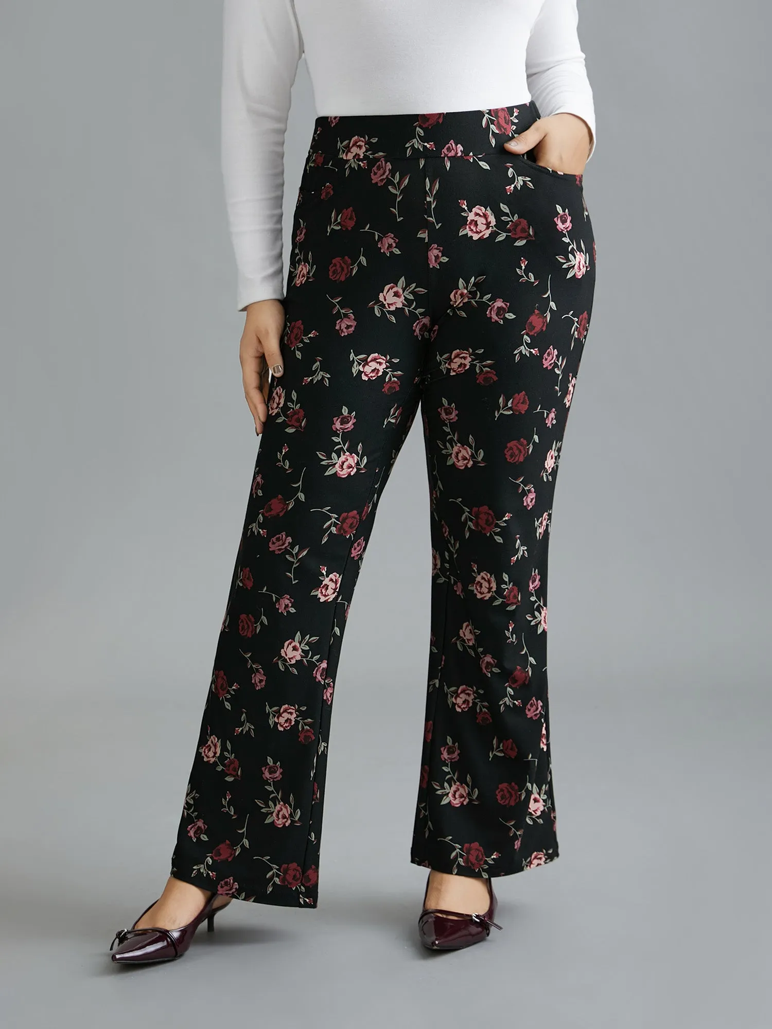 Floral Mid-Rise Bootcut Pants sold by Bloomchic
