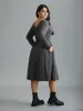 Heart Neckline Knit Gathered Midi Dress sold by Bloomchic