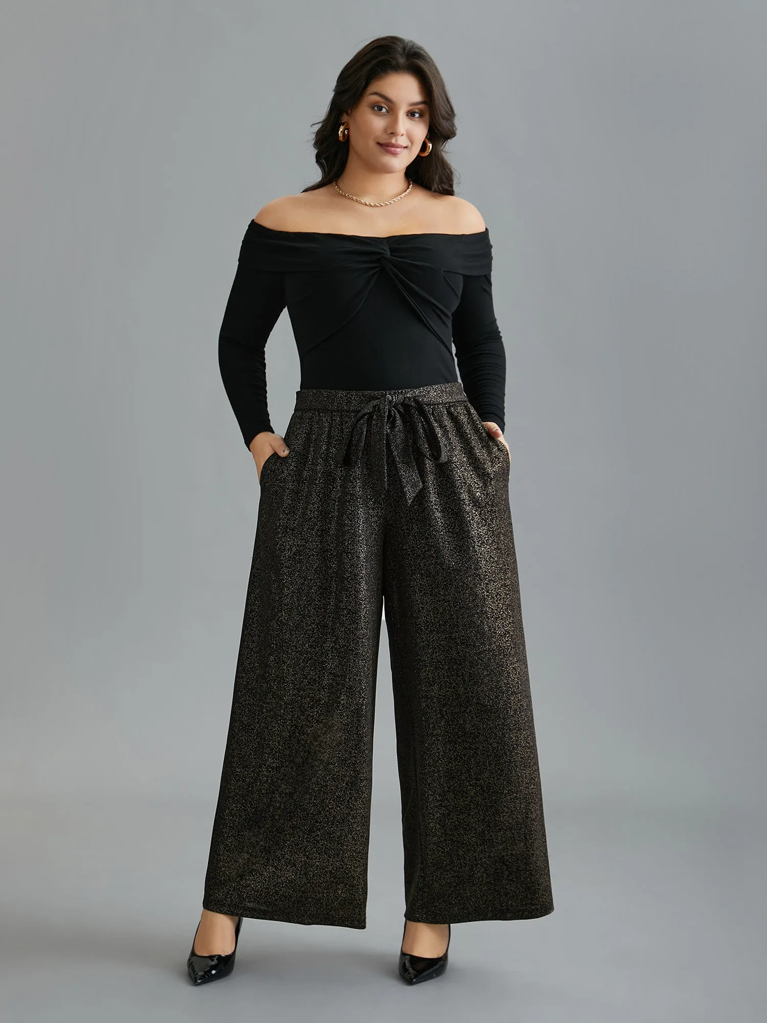 Glitter Adjustable Front-Tie Pants sold by Bloomchic product image thumbnail 2