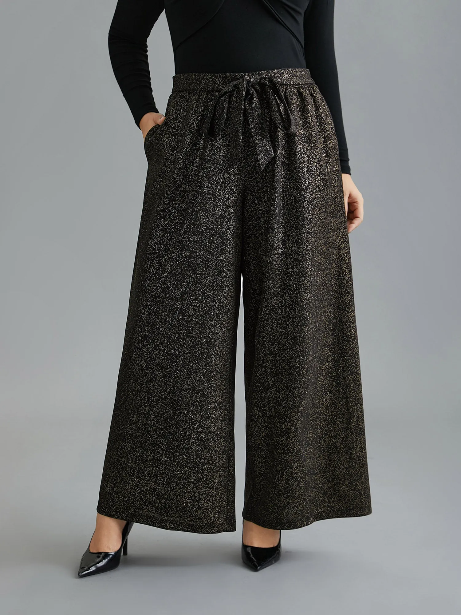 Glitter Adjustable Front-Tie Pants sold by Bloomchic
