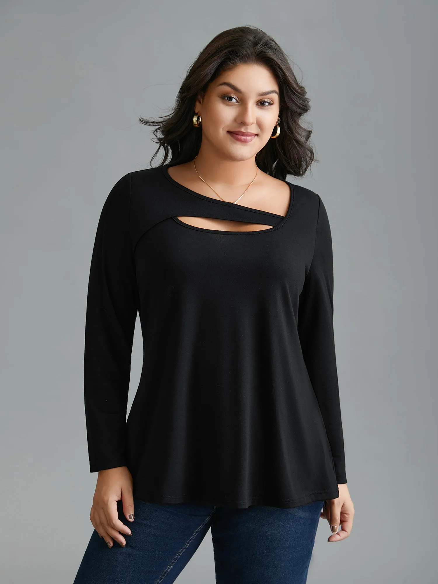 Asymmetrical Neckline Long Sleeve T-shirt sold by Bloomchic product image thumbnail 4