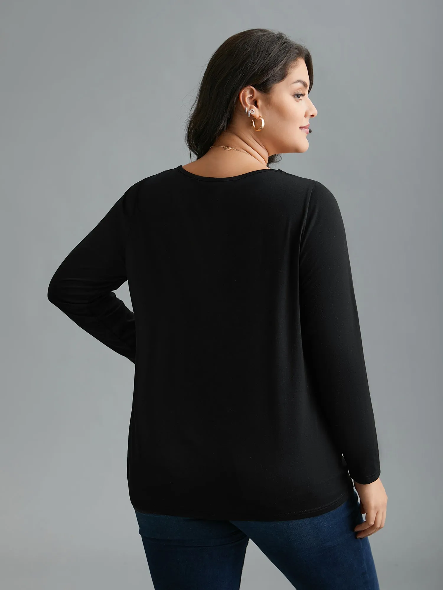 Asymmetrical Neckline Long Sleeve T-shirt sold by Bloomchic product image thumbnail 5