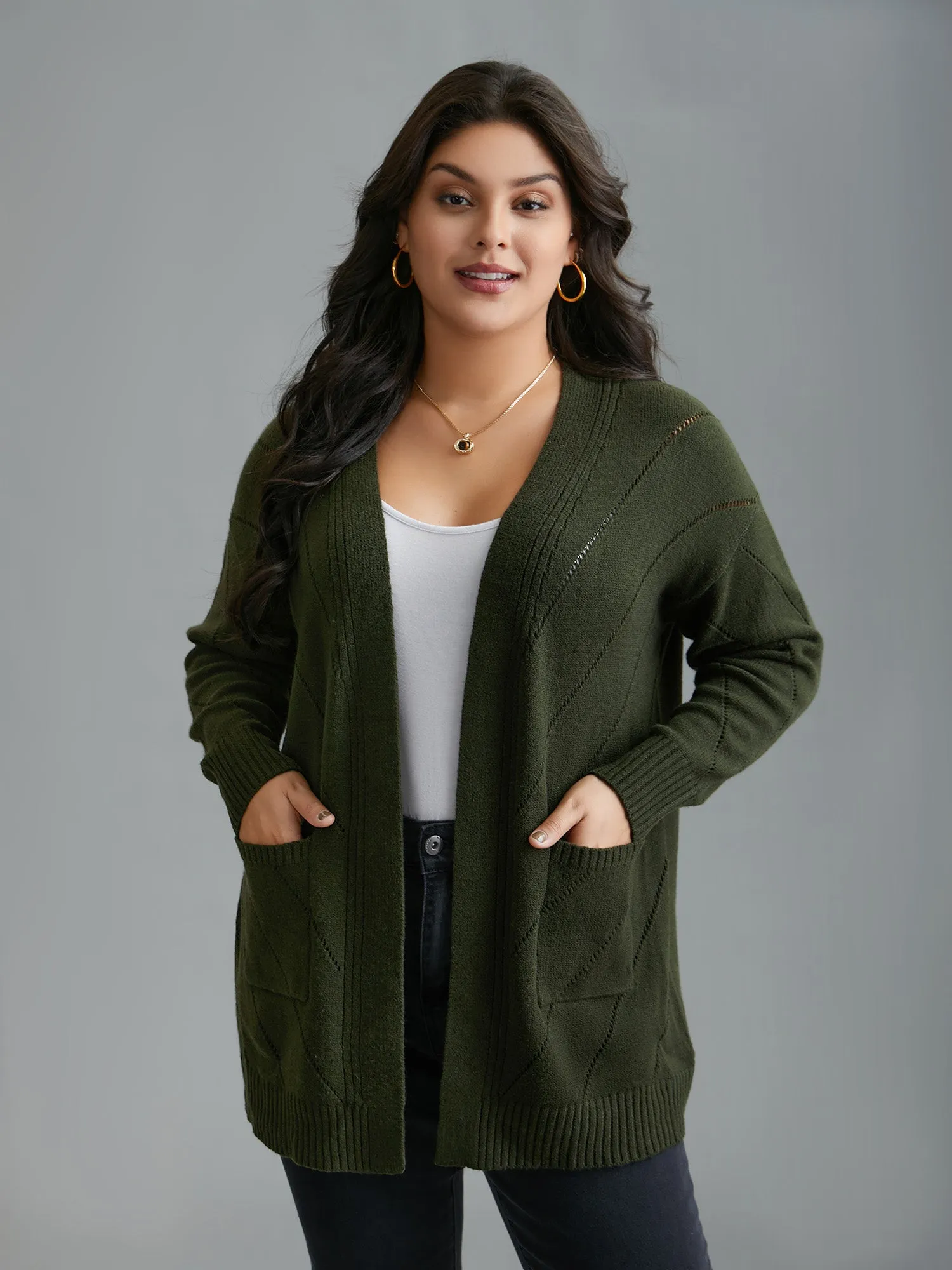 Cable Knit Open-Front Pocket Knit Cardigan sold by Bloomchic product image thumbnail 4