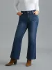 Dark Wash Elastic Waist Flared Mid Rise Jeans sold by Bloomchic