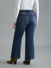 Dark Wash Elastic Waist Flared Mid Rise Jeans sold by Bloomchic
