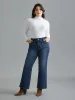Dark Wash Elastic Waist Flared Mid Rise Jeans sold by Bloomchic