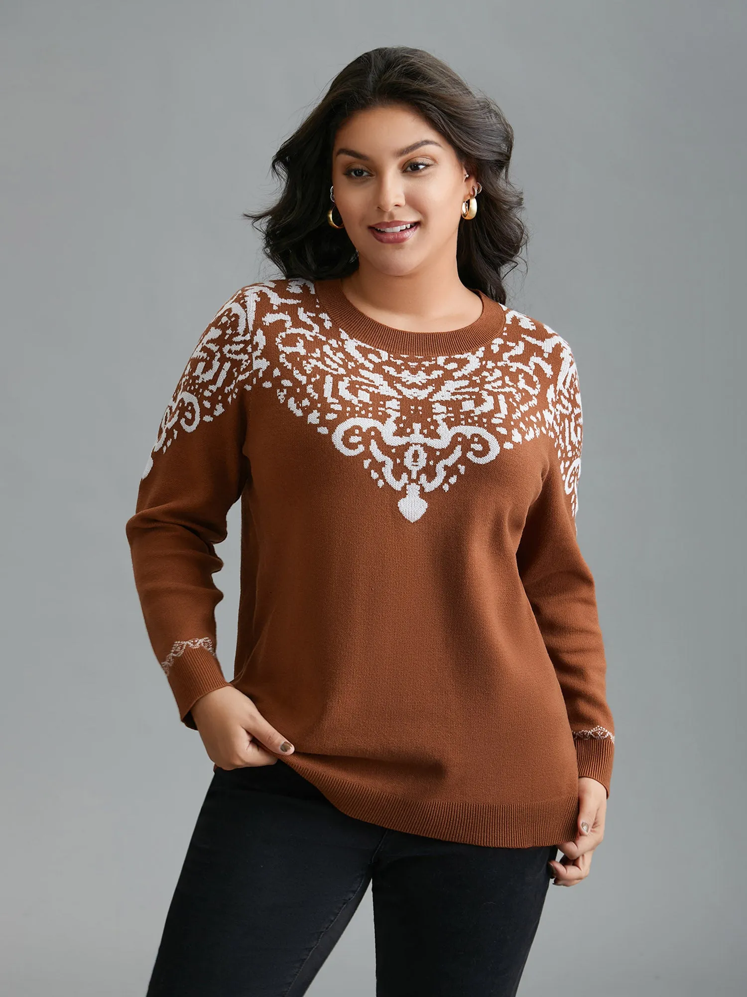 Bandana Jacquard Pattern Round Neck Pullover sold by Bloomchic product image thumbnail 4