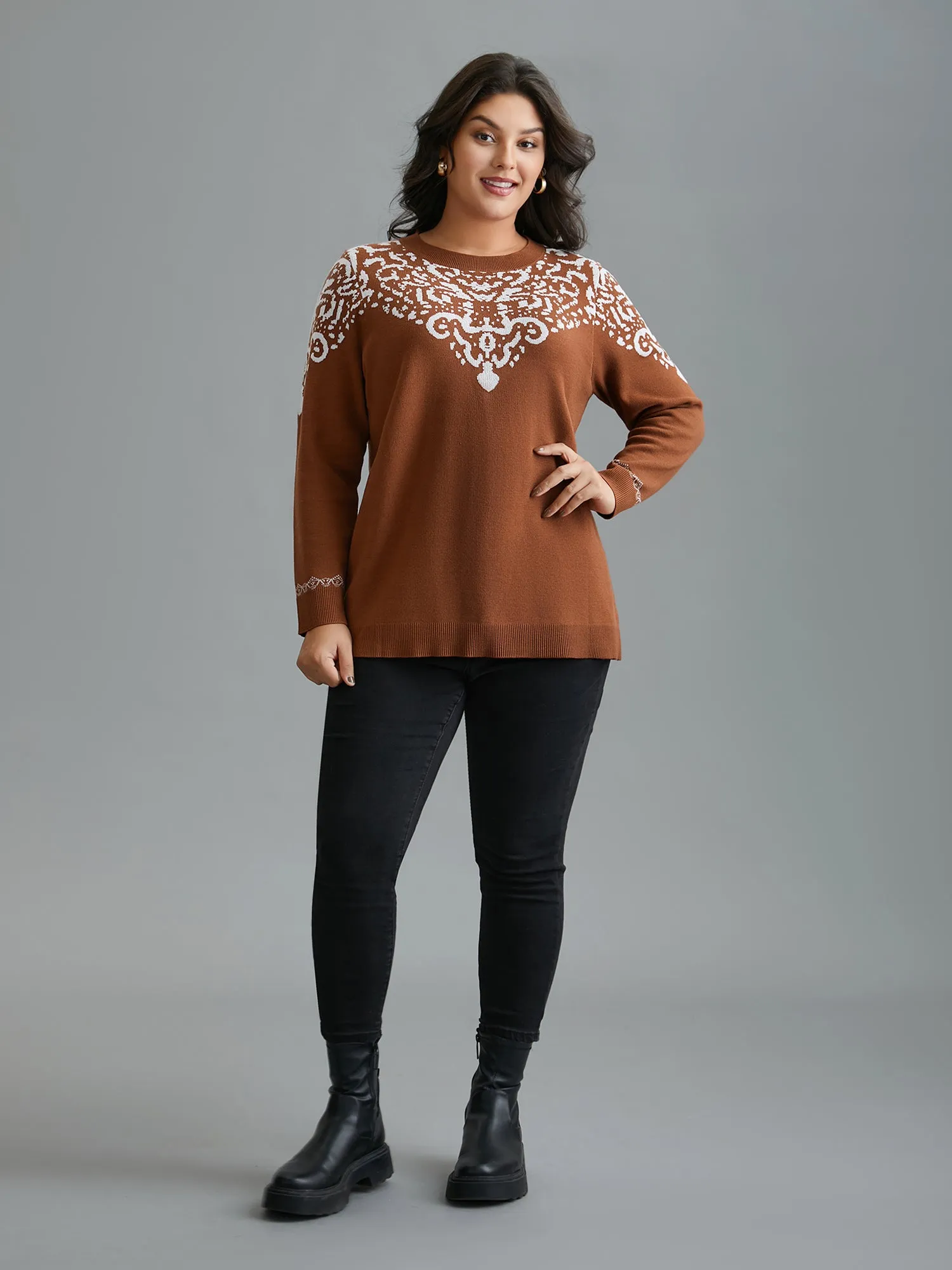 Bandana Jacquard Pattern Round Neck Pullover sold by Bloomchic product image thumbnail 3
