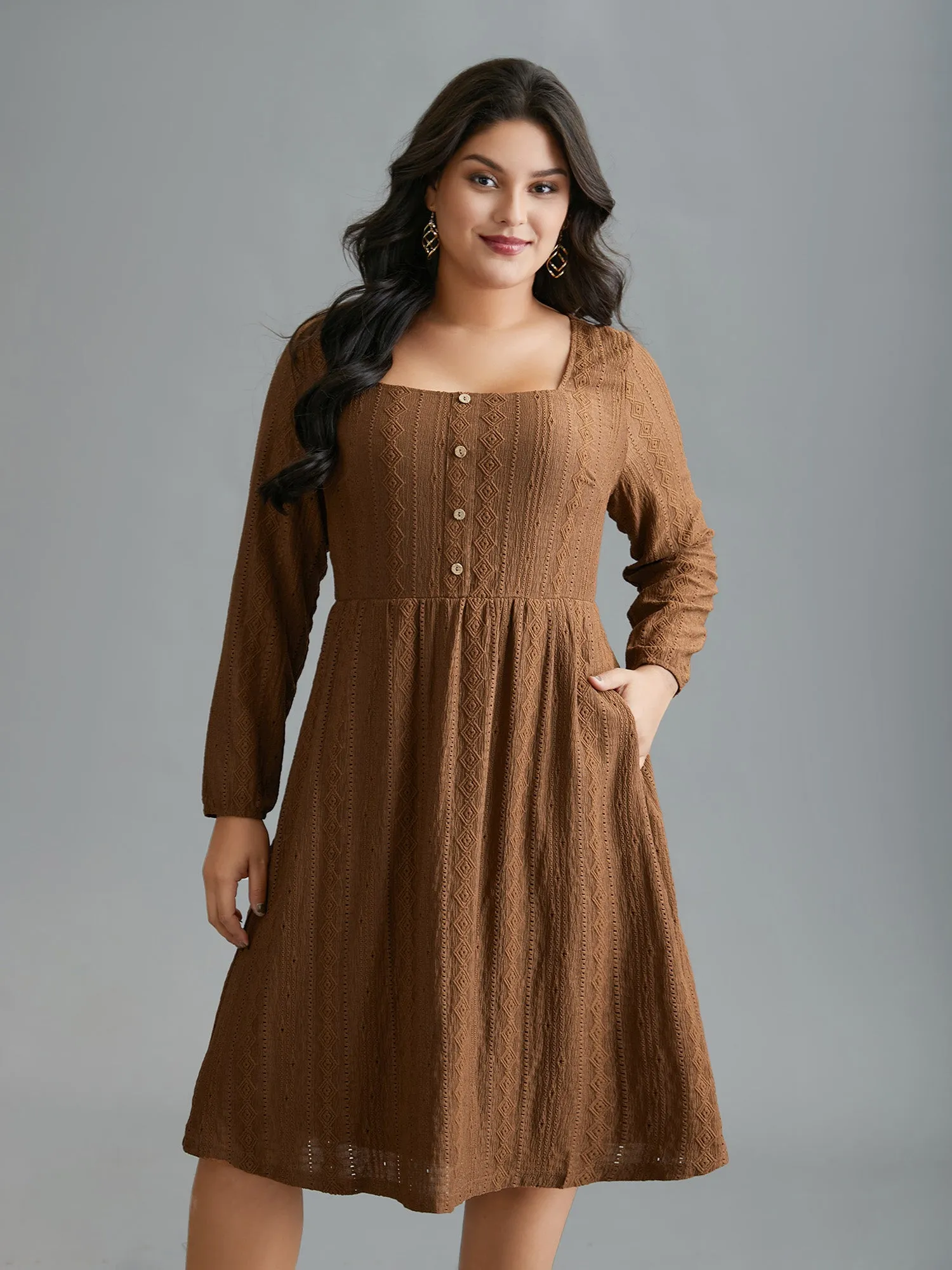 Textured Button Detail Square Neck Knit Dress sold by Bloomchic product image thumbnail 4