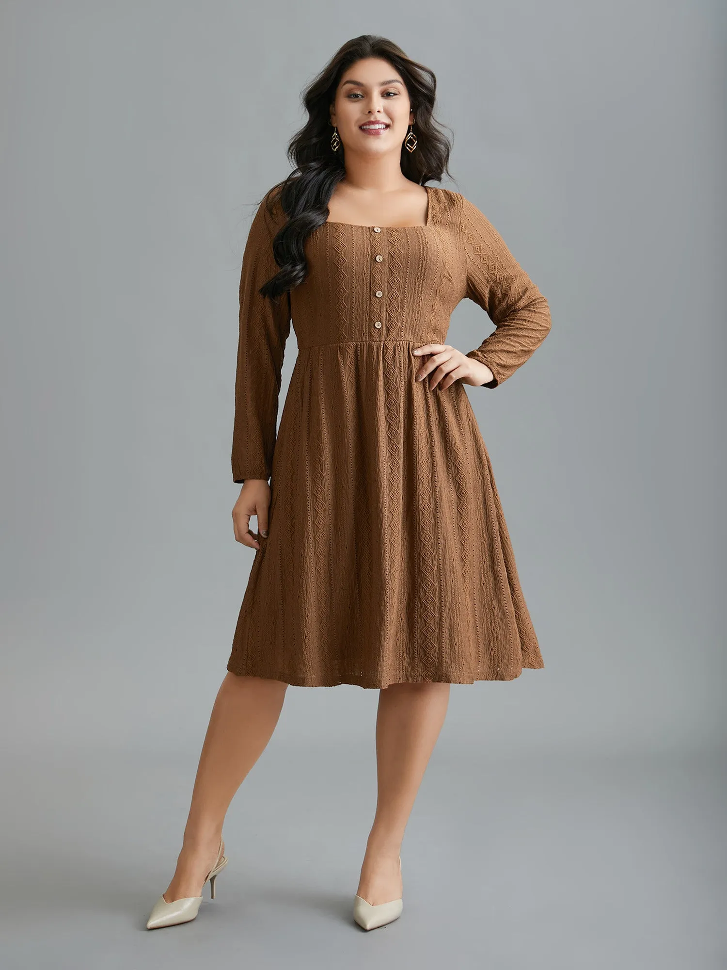 Textured Button Detail Square Neck Knit Dress sold by Bloomchic product image thumbnail 3