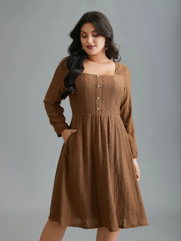 Textured Button Detail Square Neck Knit Dress sold by Bloomchic