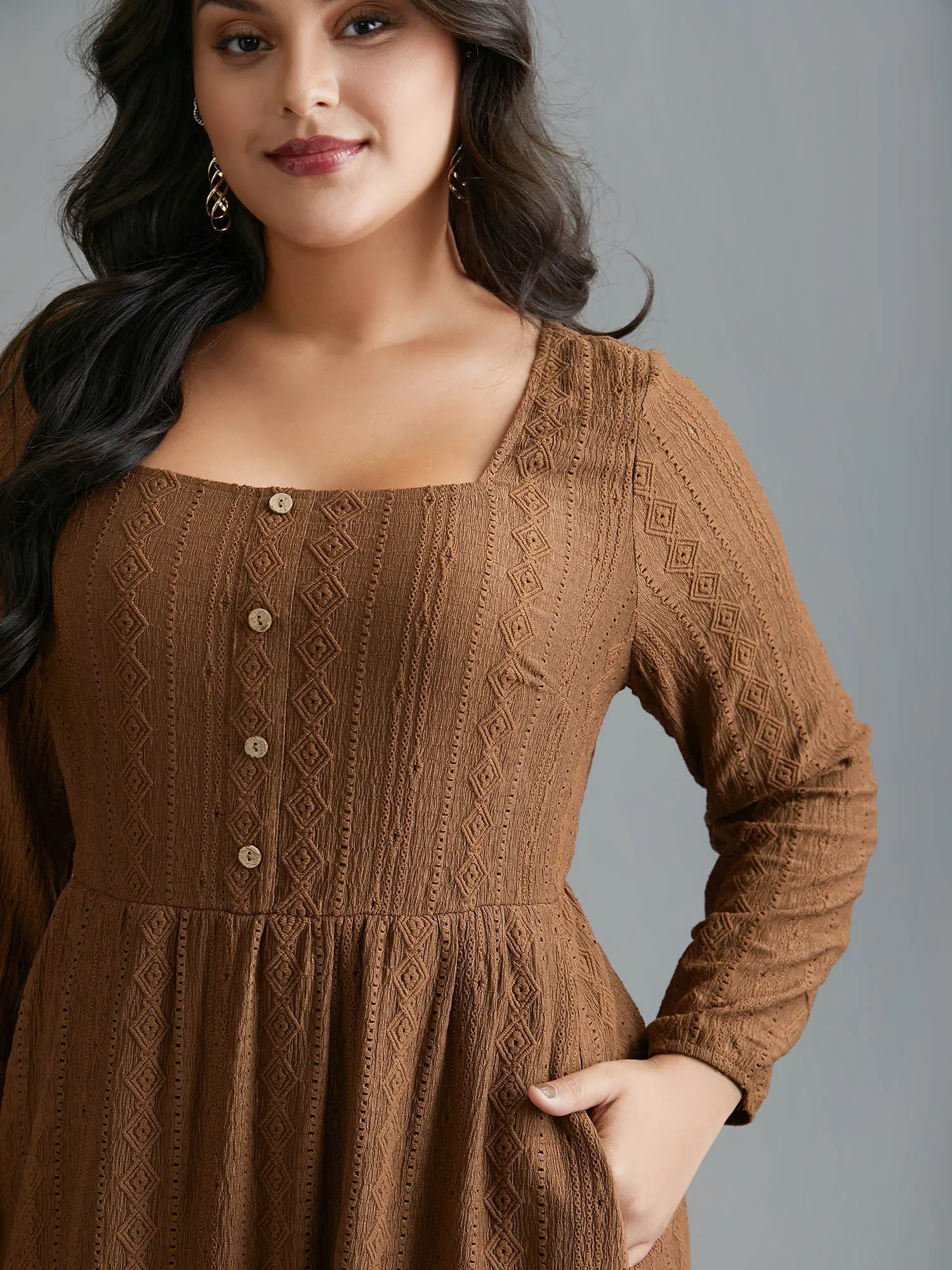 Textured Button Detail Square Neck Knit Dress sold by Bloomchic product image thumbnail 2