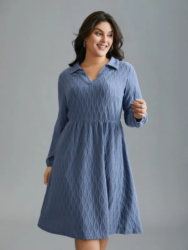 Textured Pocketed Collared Midi Dress sold by Bloomchic