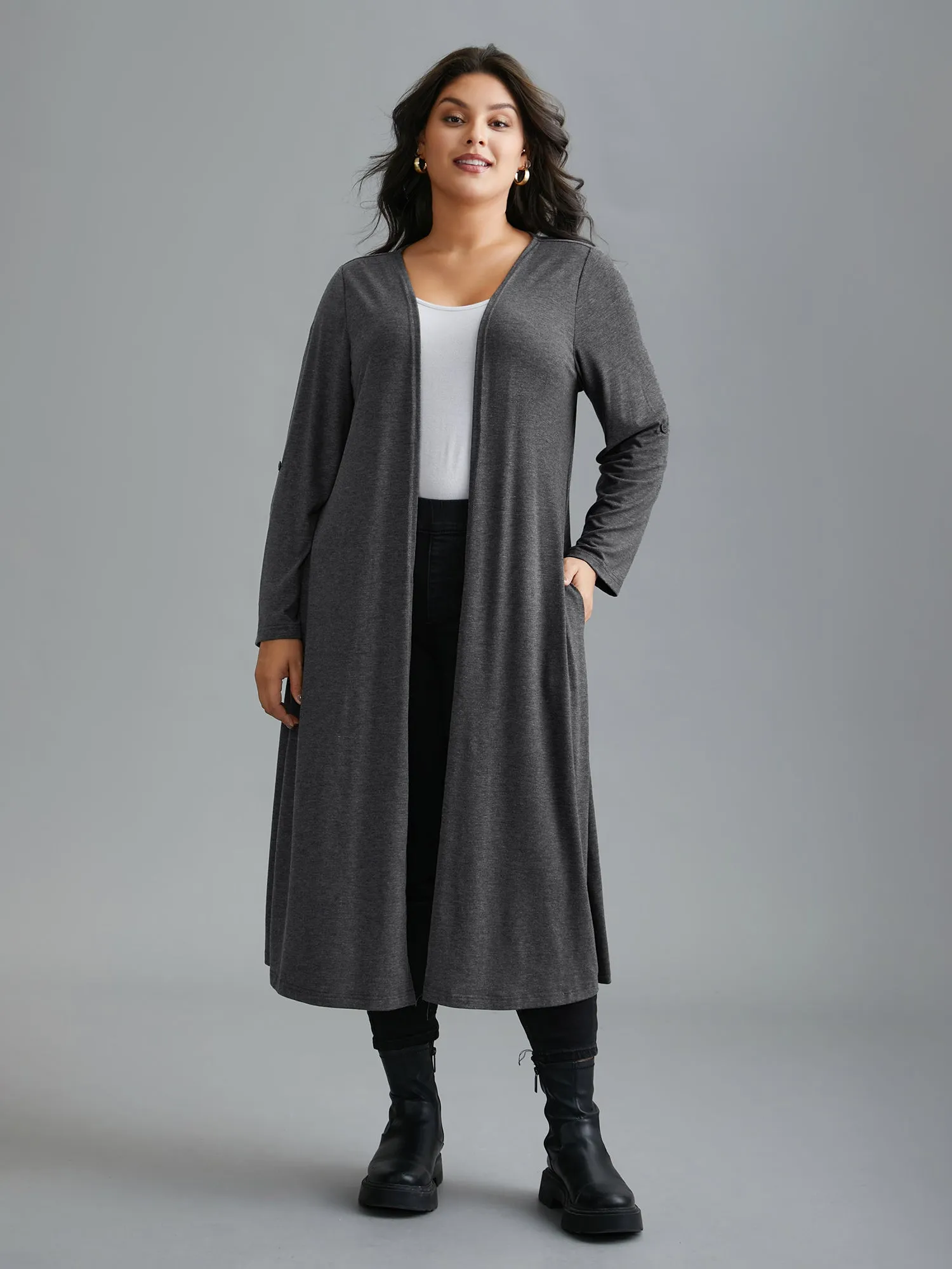 Solid Tab Sleeve Pocket Kimono sold by Bloomchic product image thumbnail 2