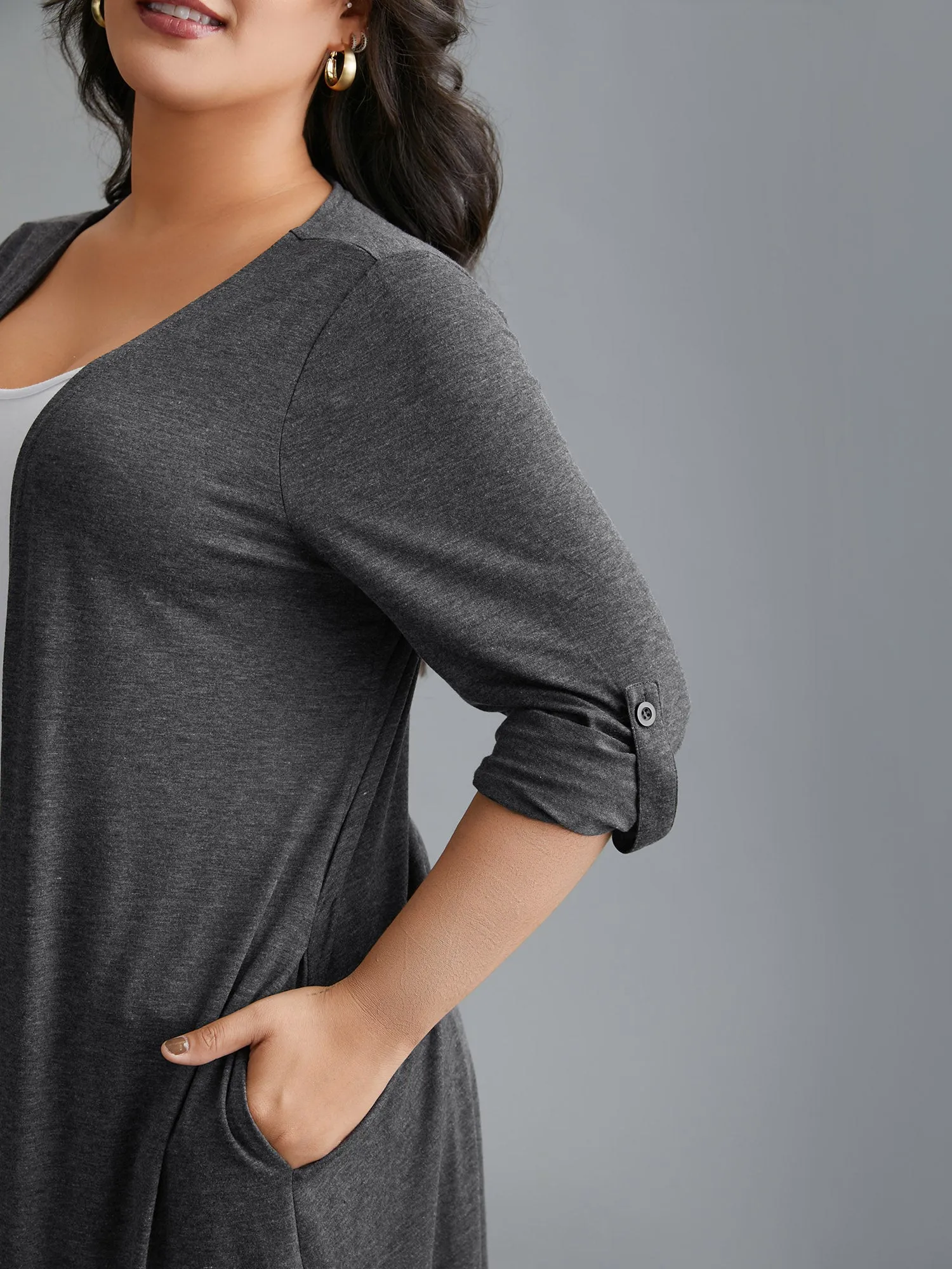 Solid Tab Sleeve Pocket Kimono sold by Bloomchic product image thumbnail 3