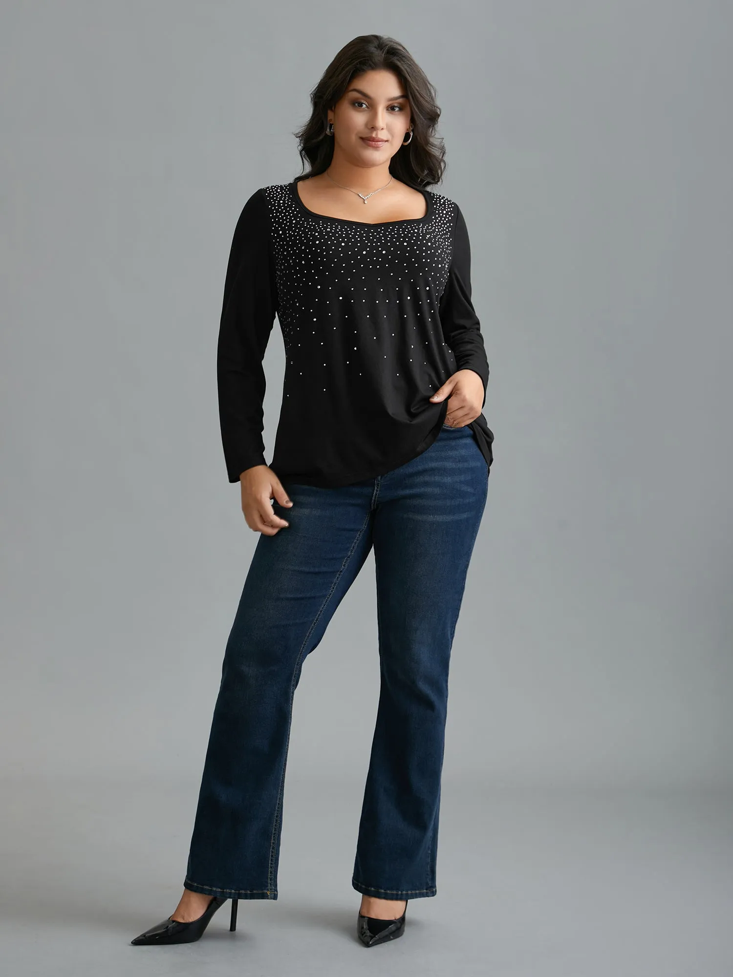 Sequin Stretchy Long Sleeve T-shirt sold by Bloomchic product image thumbnail 4