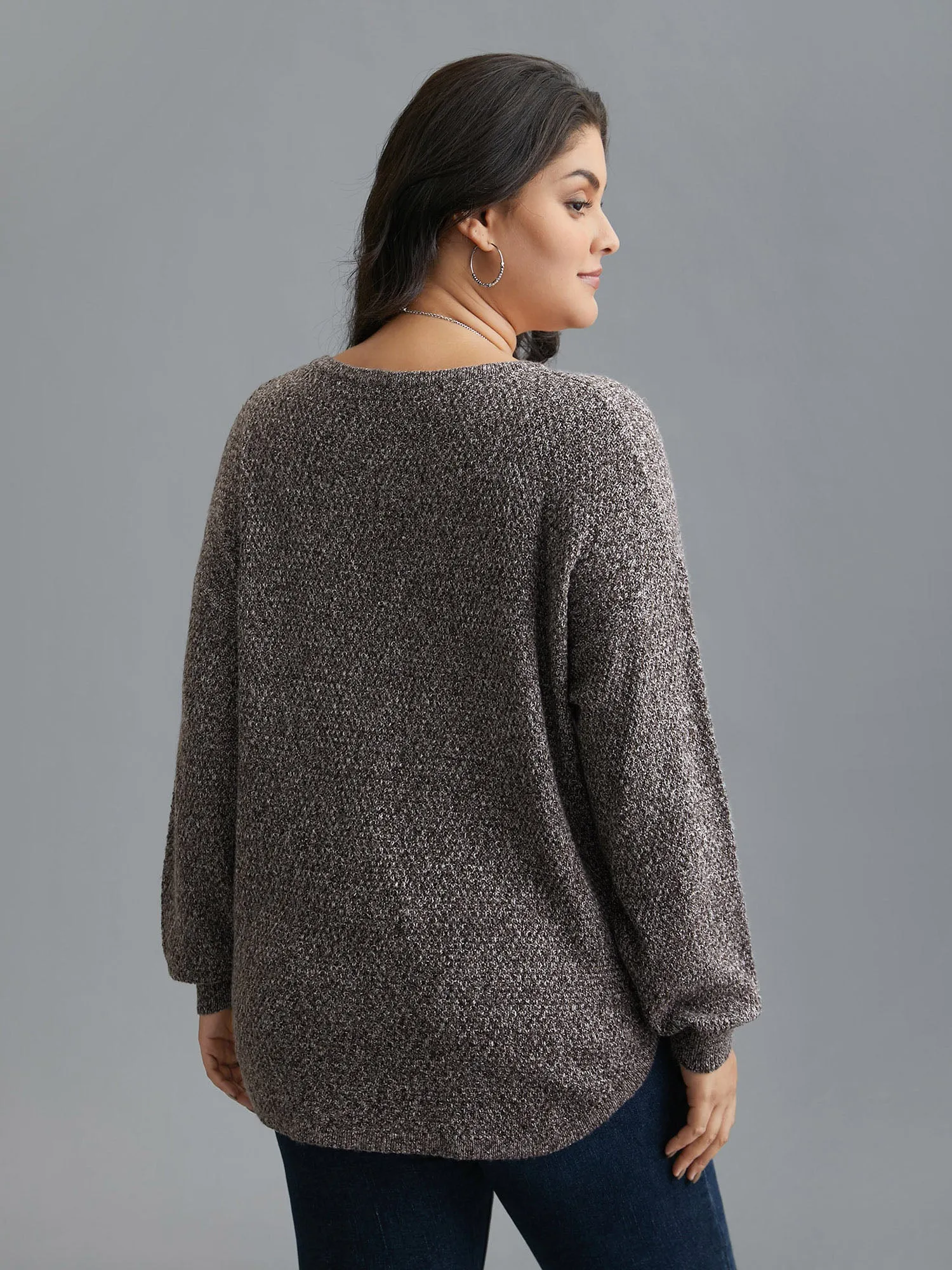 Textured V-Neck Curved Hem Pullover sold by Bloomchic product image thumbnail 2