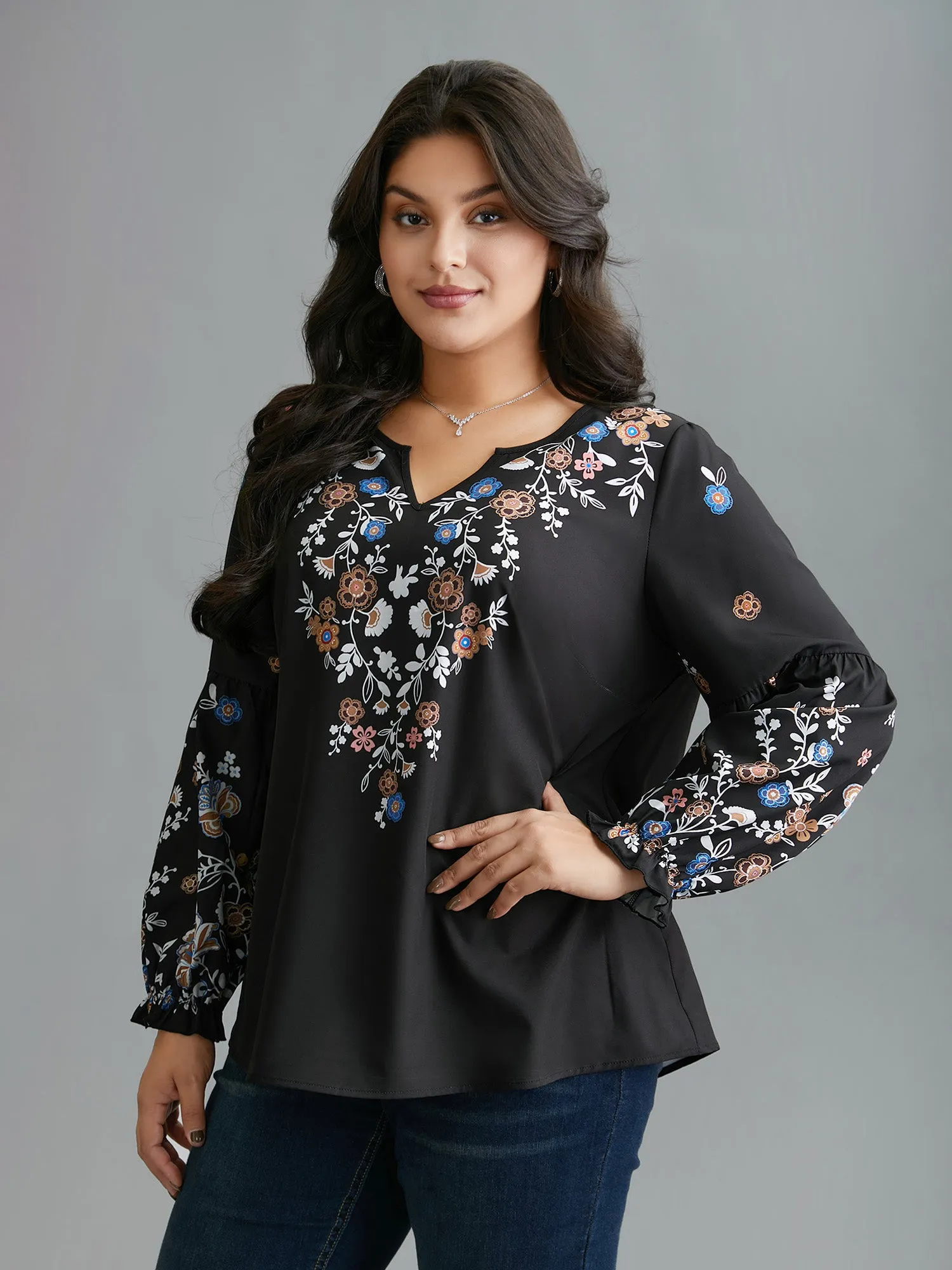 Floral Puffy Sleeve V-Neck Blouse sold by Bloomchic product image thumbnail 4