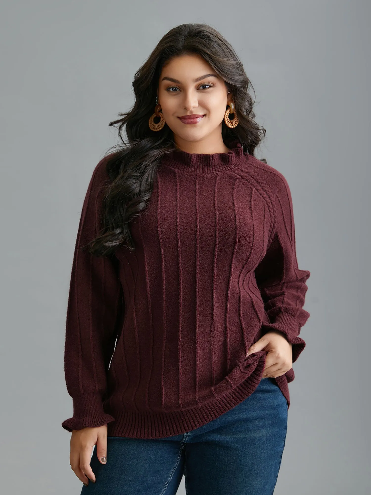 Supersoft Essentials Ruffles Neck Raglan Sleeve Pullover sold by Bloomchic product image thumbnail 3